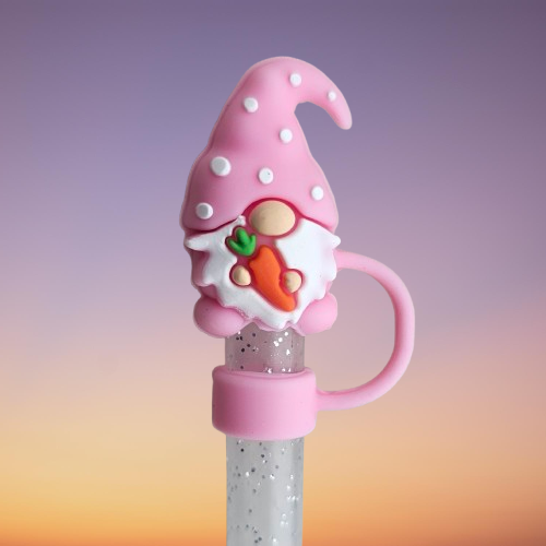 Sizzling Pink Easter Gnome 3D Silicone Straw Topper - Straw Cover - Straw Cap. Fits 10mm Straws and Stanley Straws.
