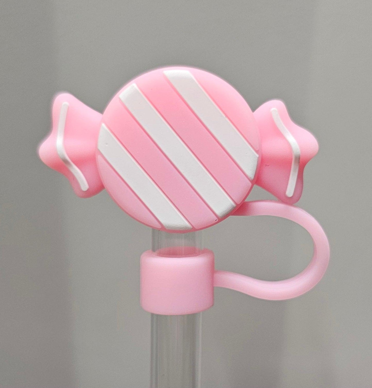 Winter Pink Christmas Candy Stripes 3D Straw Topper
