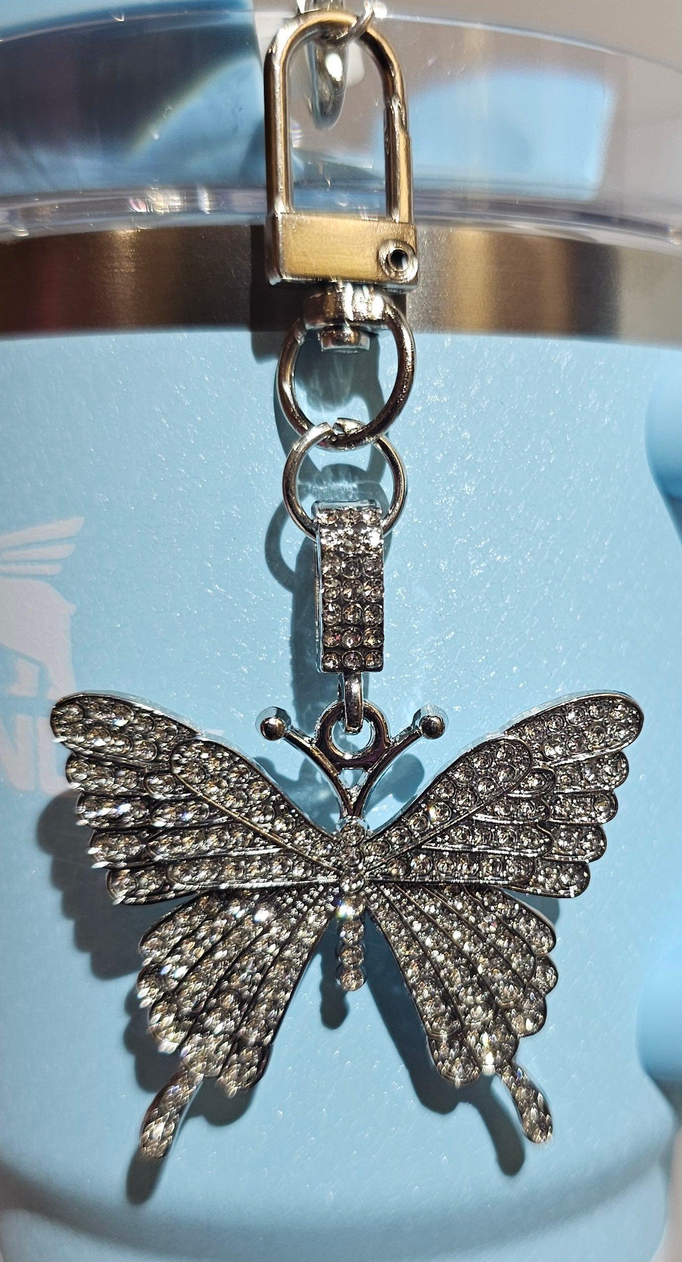 Silver Rhinestone Diamond Butterfly Charm Pendant