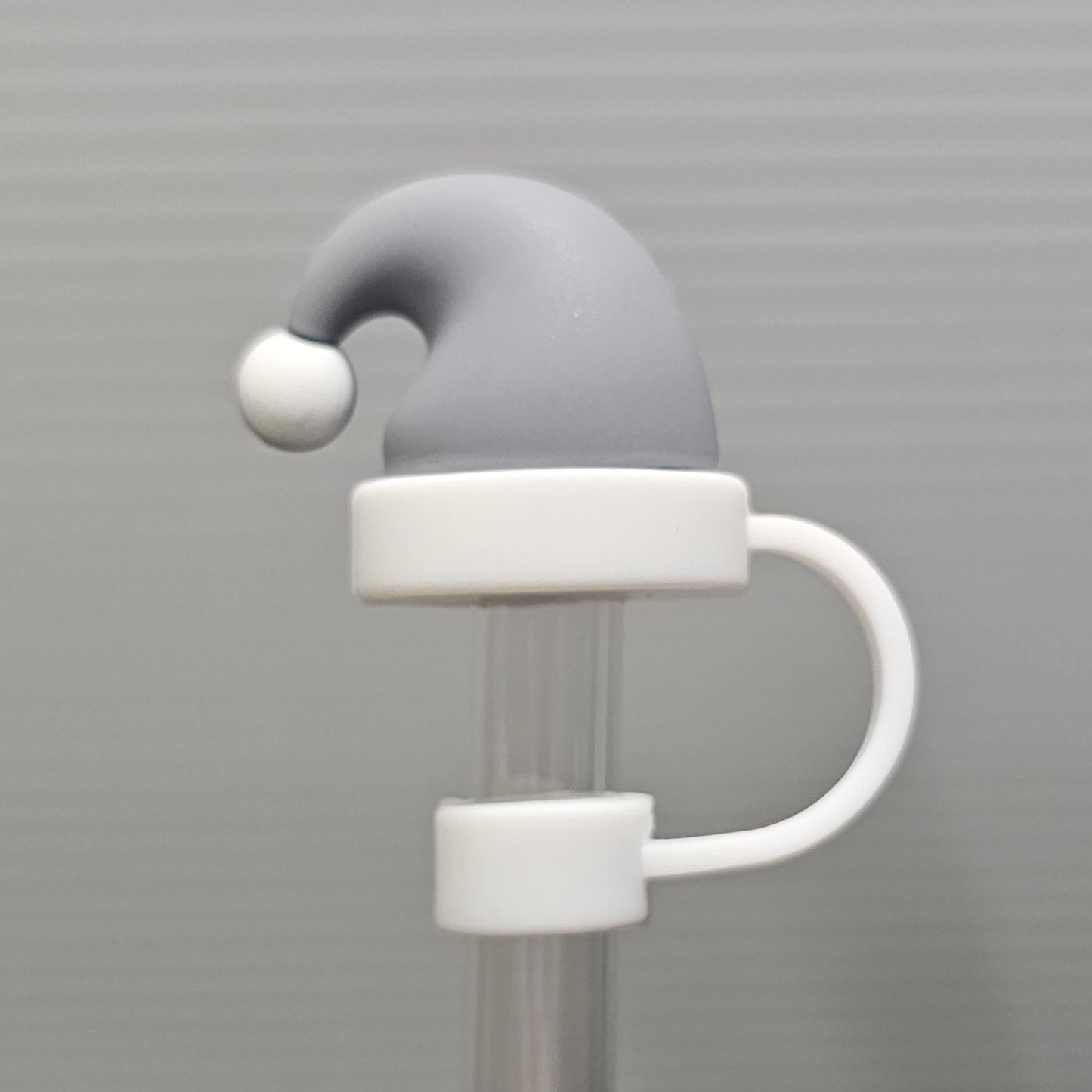 Gray Christmas Santa Hat Straw Topper. Christmas straw cover.