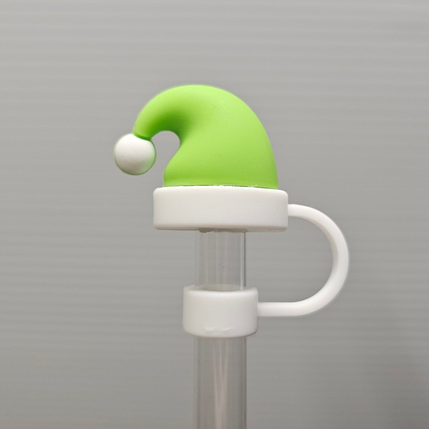 Grinch Green Christmas Santa Hat Straw Topper. Christmas straw cover.