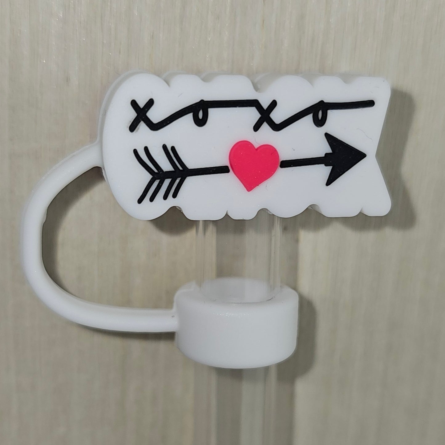 Black and Pink XOXO and love arrow with heart Valentine's Day 3D Silicone Straw Topper - Straw Cover - Straw Cap. Side #2