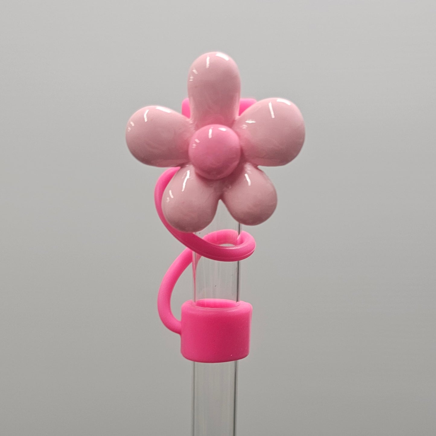 Light Blush Pink Daisy Flower Silicone Straw Topper - Straw Cover - Straw Cap