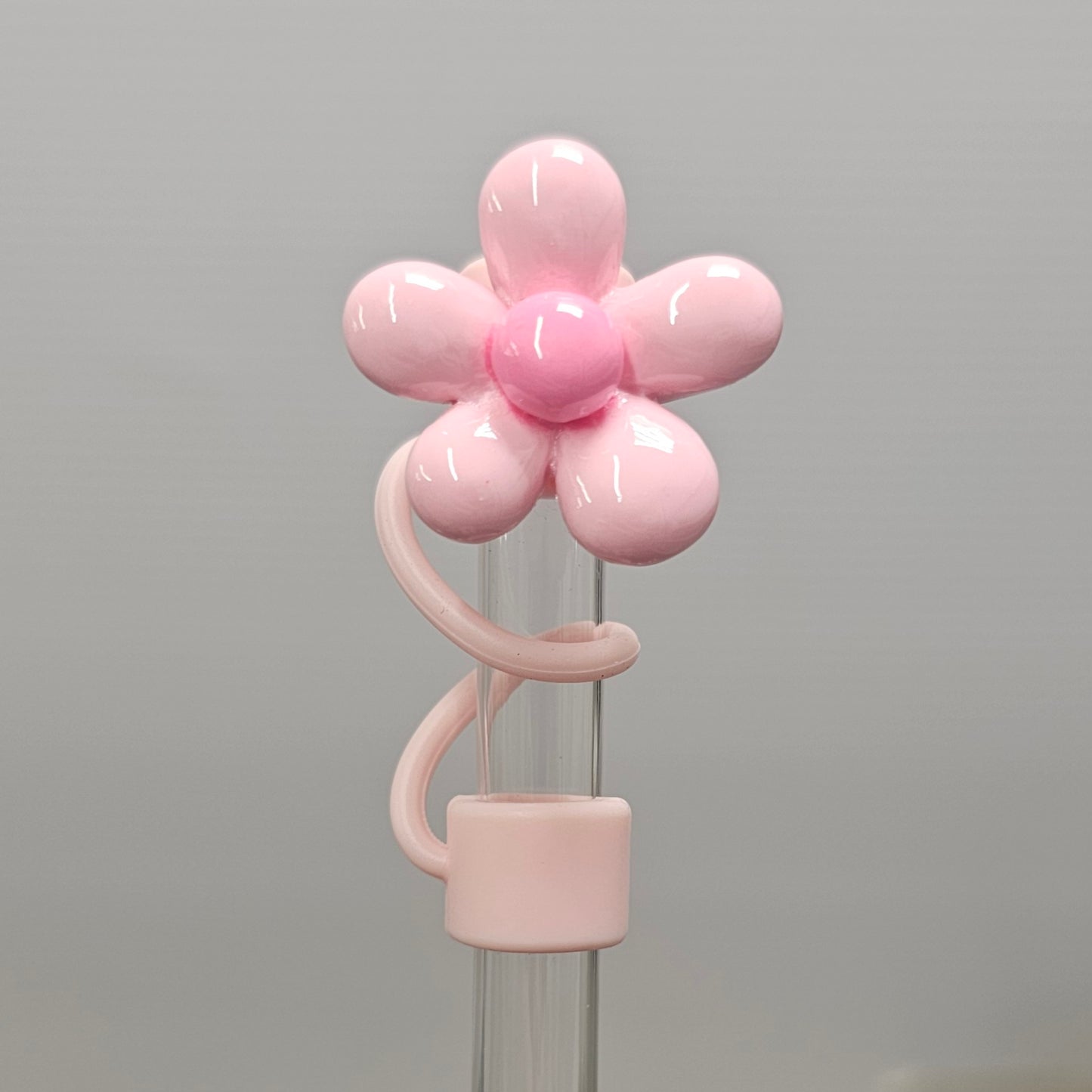 Light Pink - Bloom Pink Daisy Flower Silicone Straw Topper - Straw Cover - Straw Cap