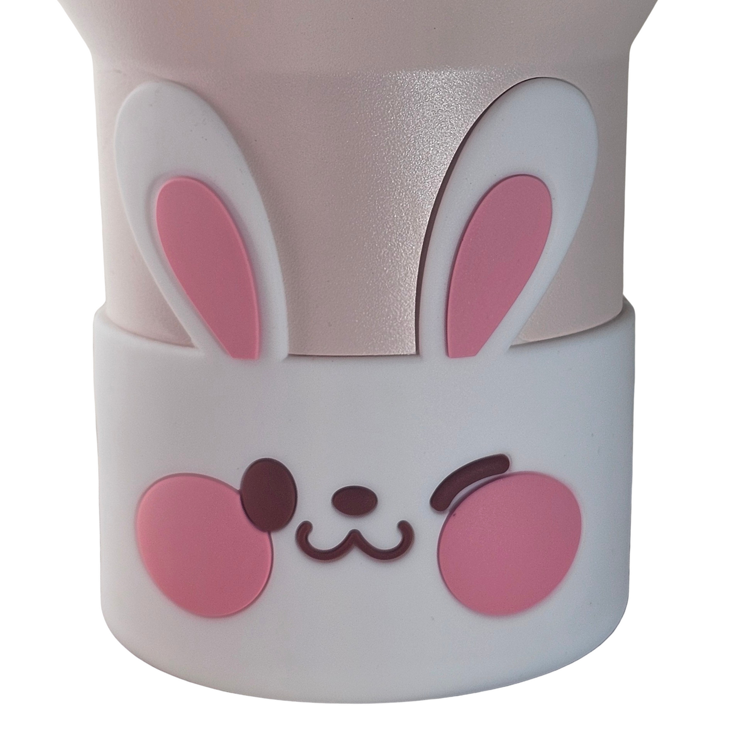 White and pink Easter Bunny textured silicone tumbler boot.