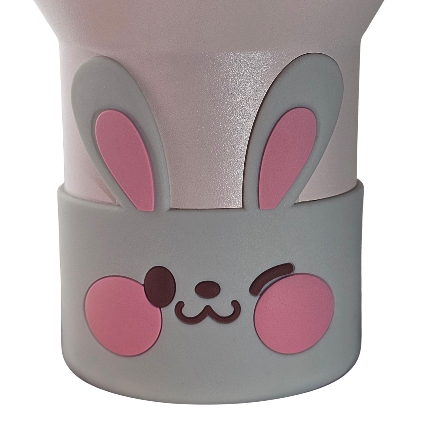 Gray Easter Bunny textured silicone tumbler boot.