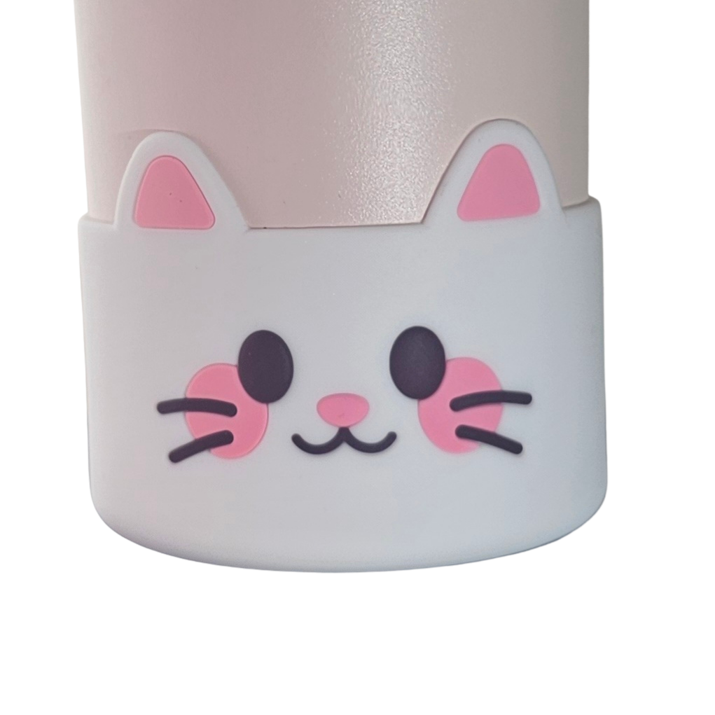 White and pink cat Silicone tumbler boot.
