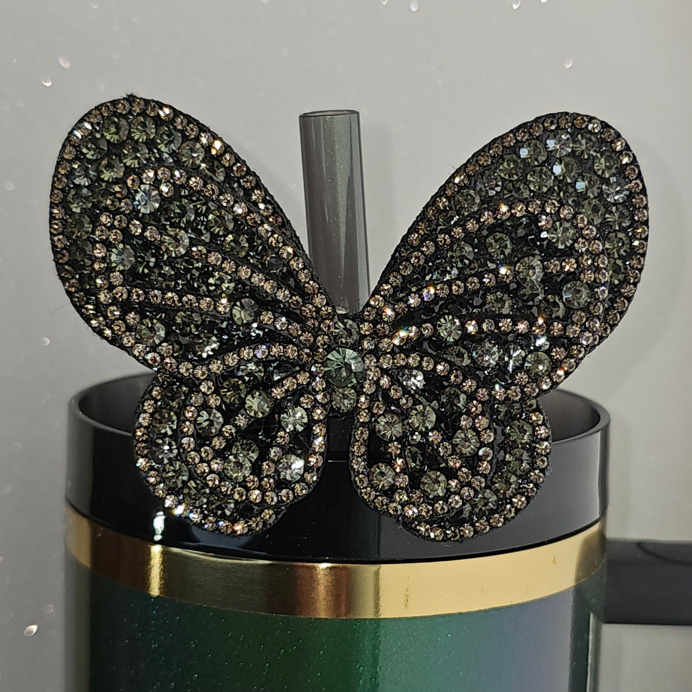 Black Glitter Butterfly Tumbler Topper