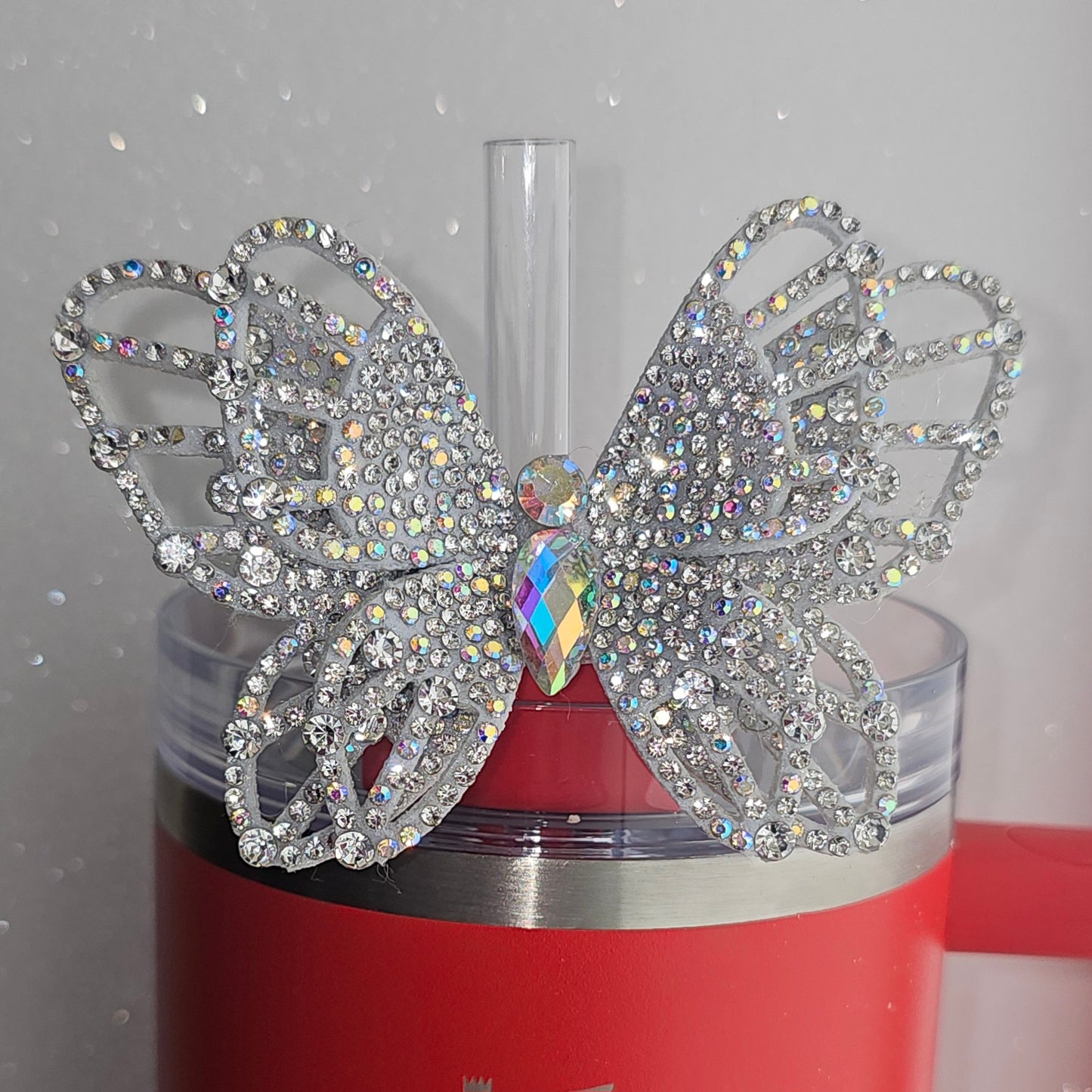 Silver Diamond Glitter Butterfly Tumbler Topper.