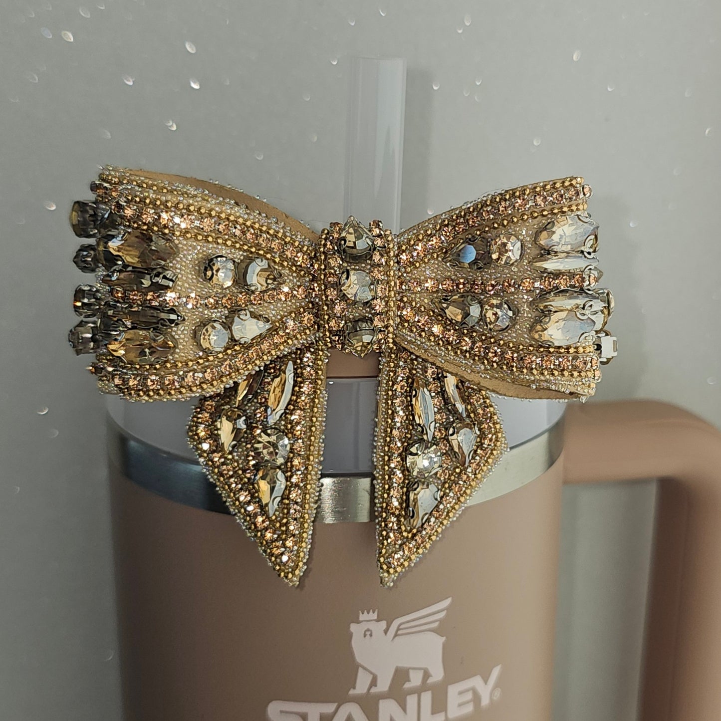Gold Diamond Bow Tie Tumbler Straw Topper Charm.