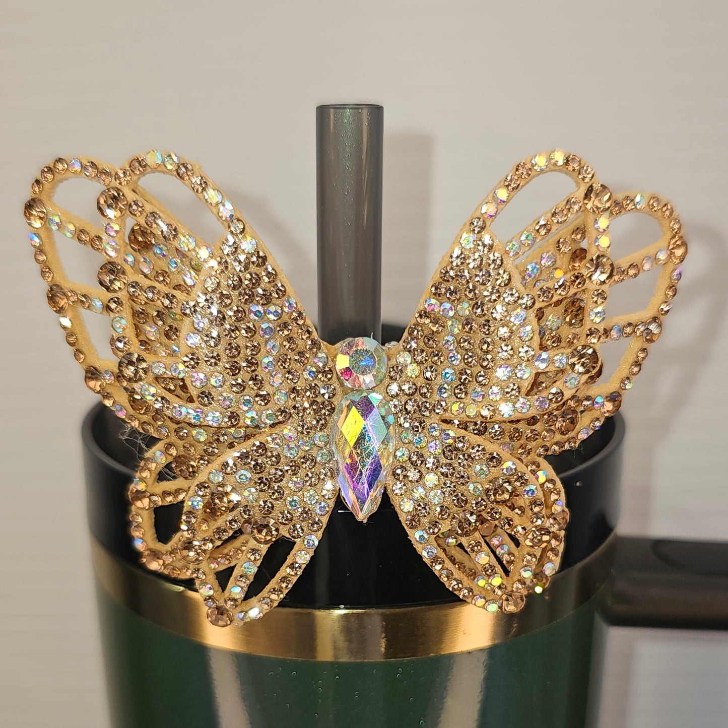 Gold Diamond Jewel Butterfly Tumbler Straw Charm Topper.