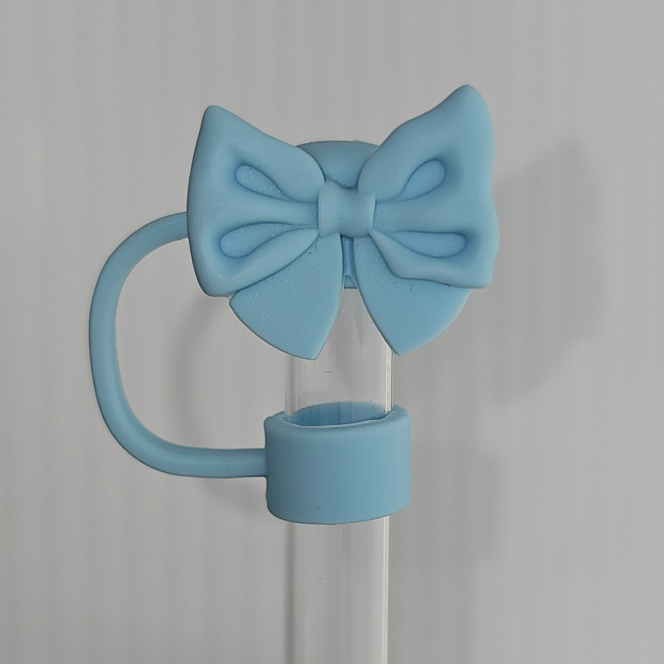 Heather Blue coquette Bow Silicone Straw Topper - Straw Cover.