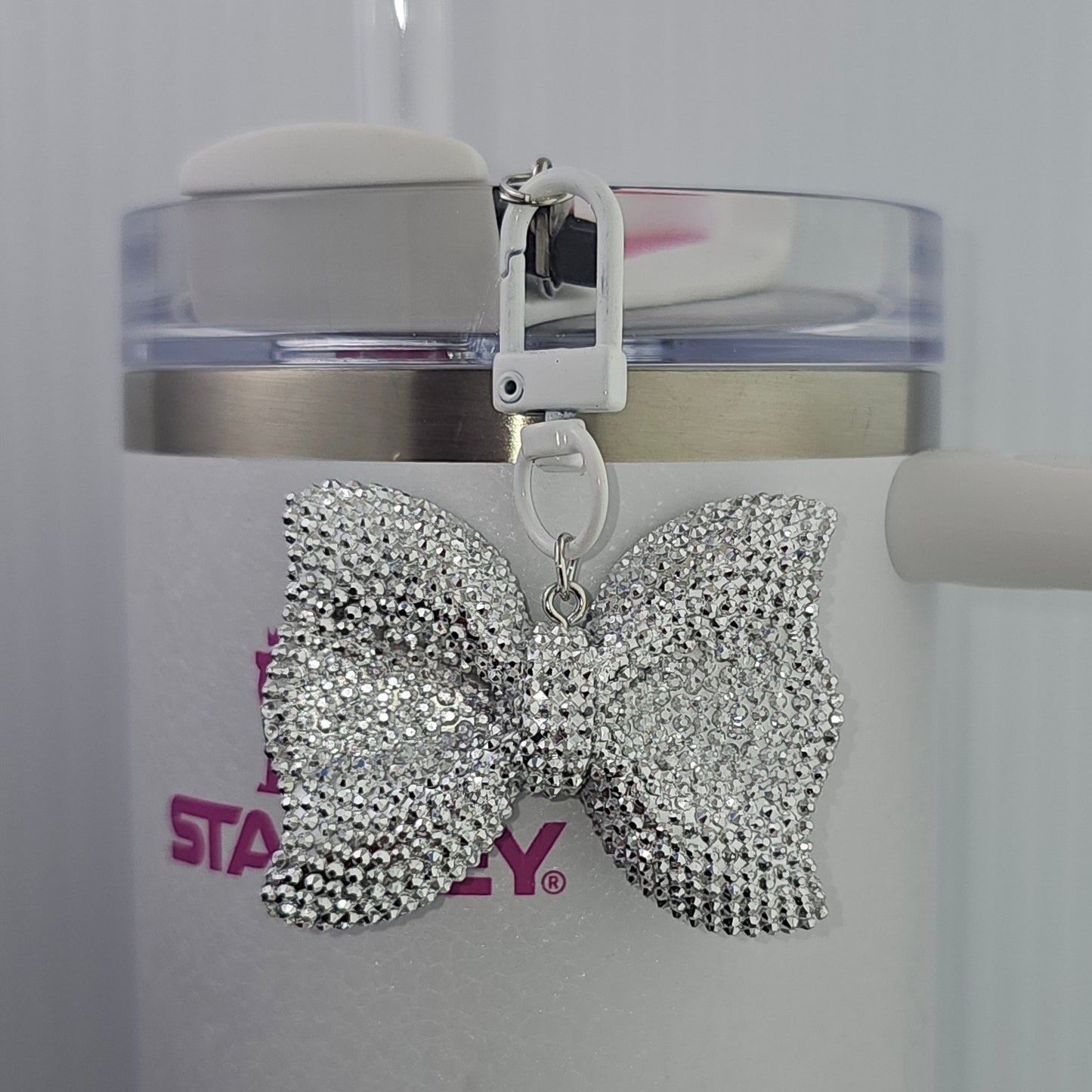 Luxury Glitter Bow Tie Tumbler Charm - Silver