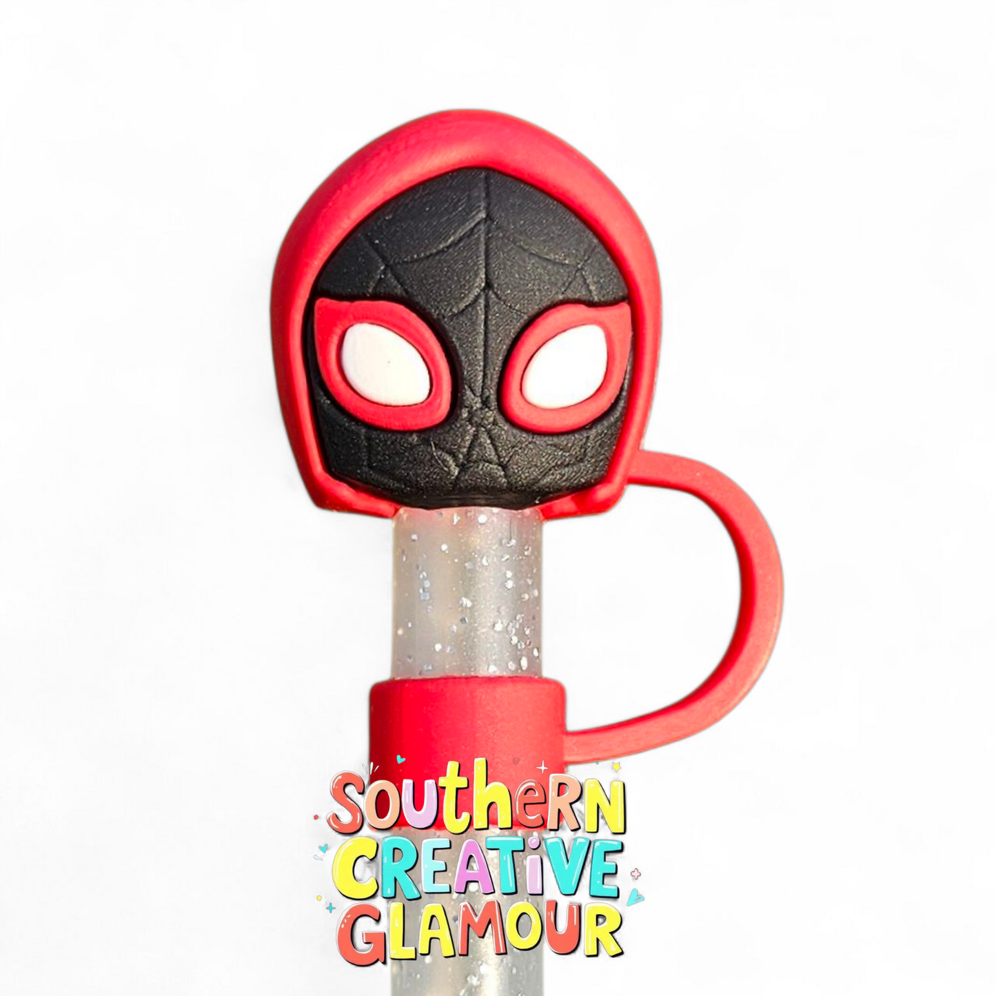 Red and black Spiderman mask 3D 10mm Straw Topper