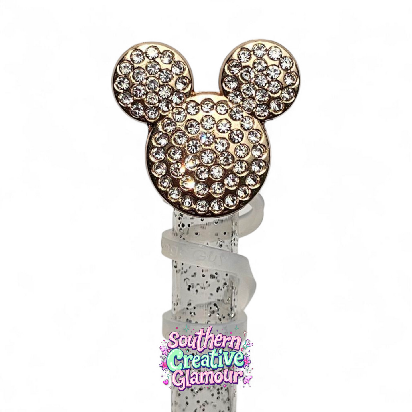Diamond gold Mickey Mouse | Minnie Mouse Ears inspired Silicone 10mm Straw Topper by Southern Creative Glamour