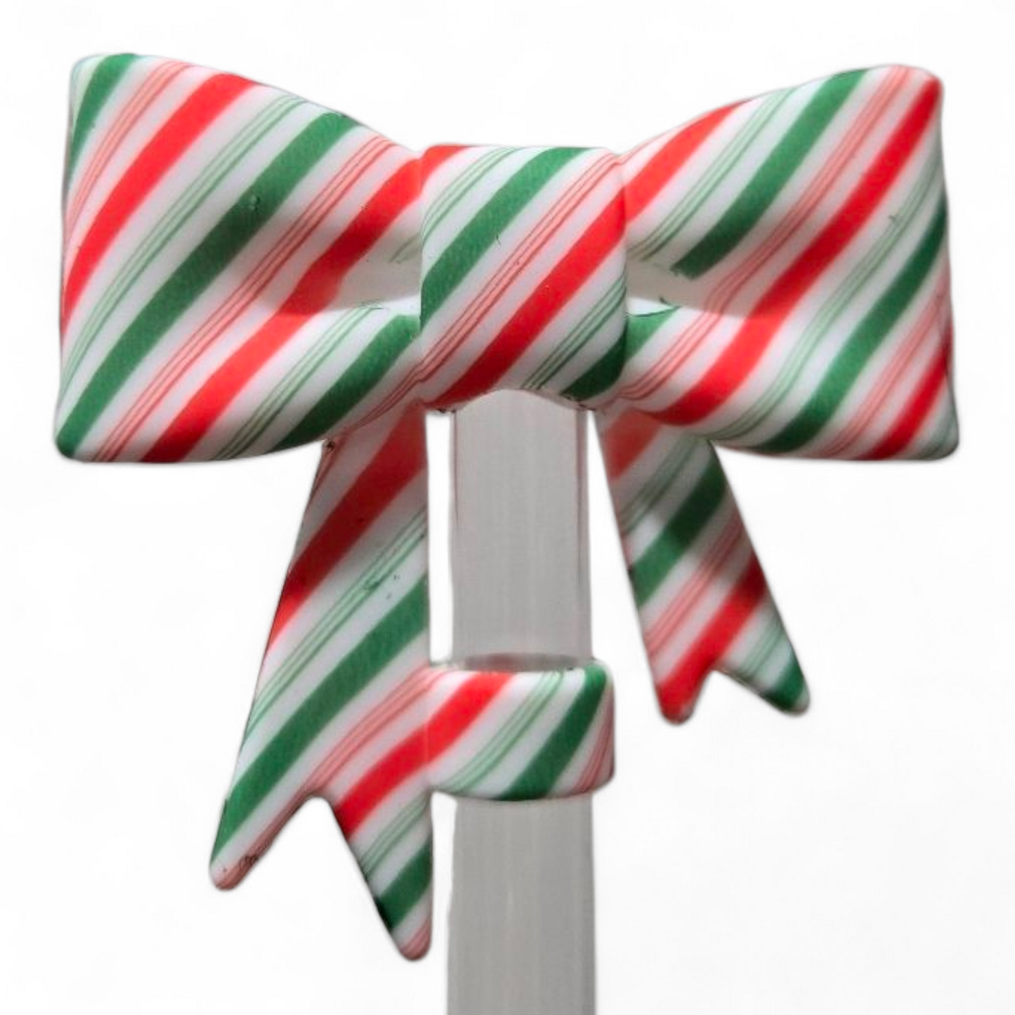 Christmas Candy Cane 3D Bow Silicone 10mm Straw Topper