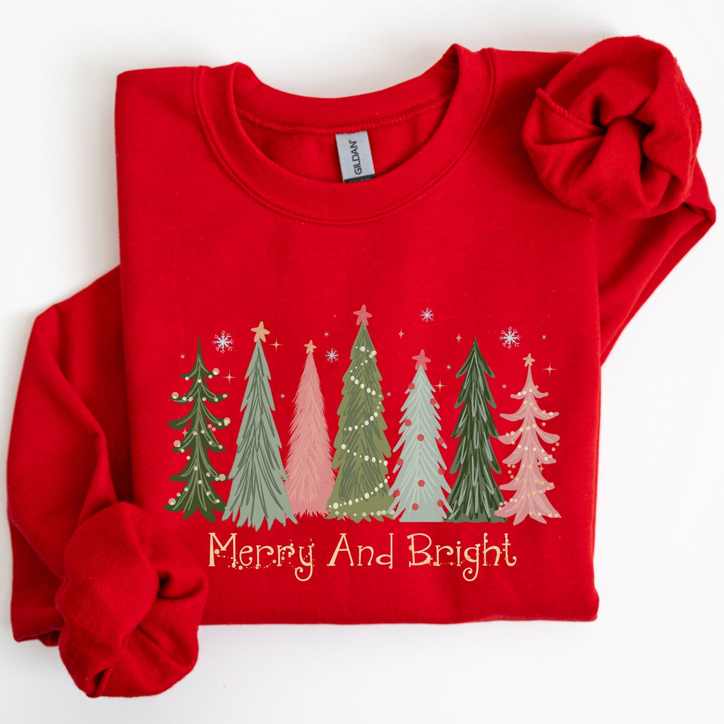 Red Merry and Bright, Christmas Trees, Winter, Snow, Xmas Sweatshirt
