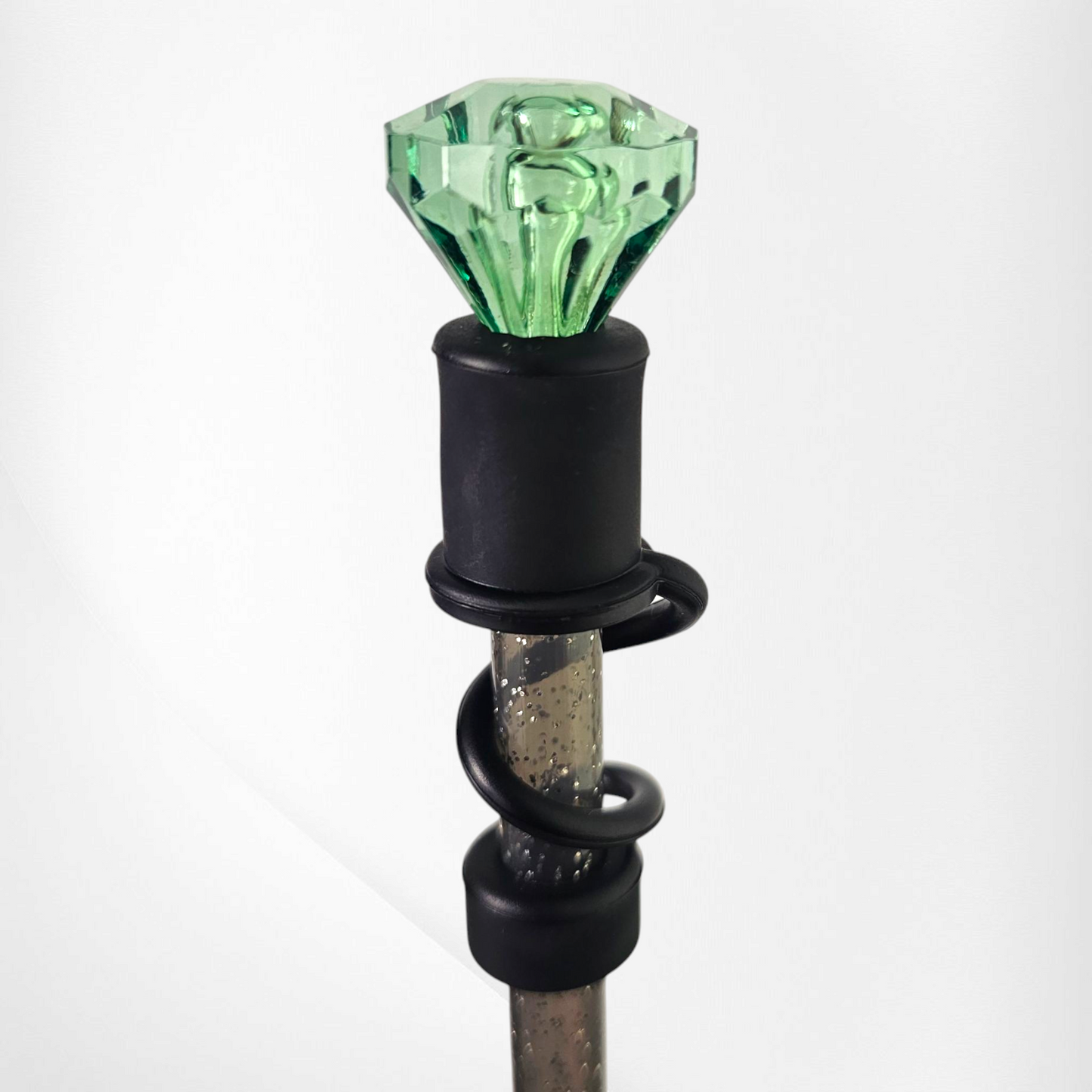 Elphaba Green Diamond with Black Silicone Base Straw Topper - Straw Cover. Fits 10mm and Stanley Straws.