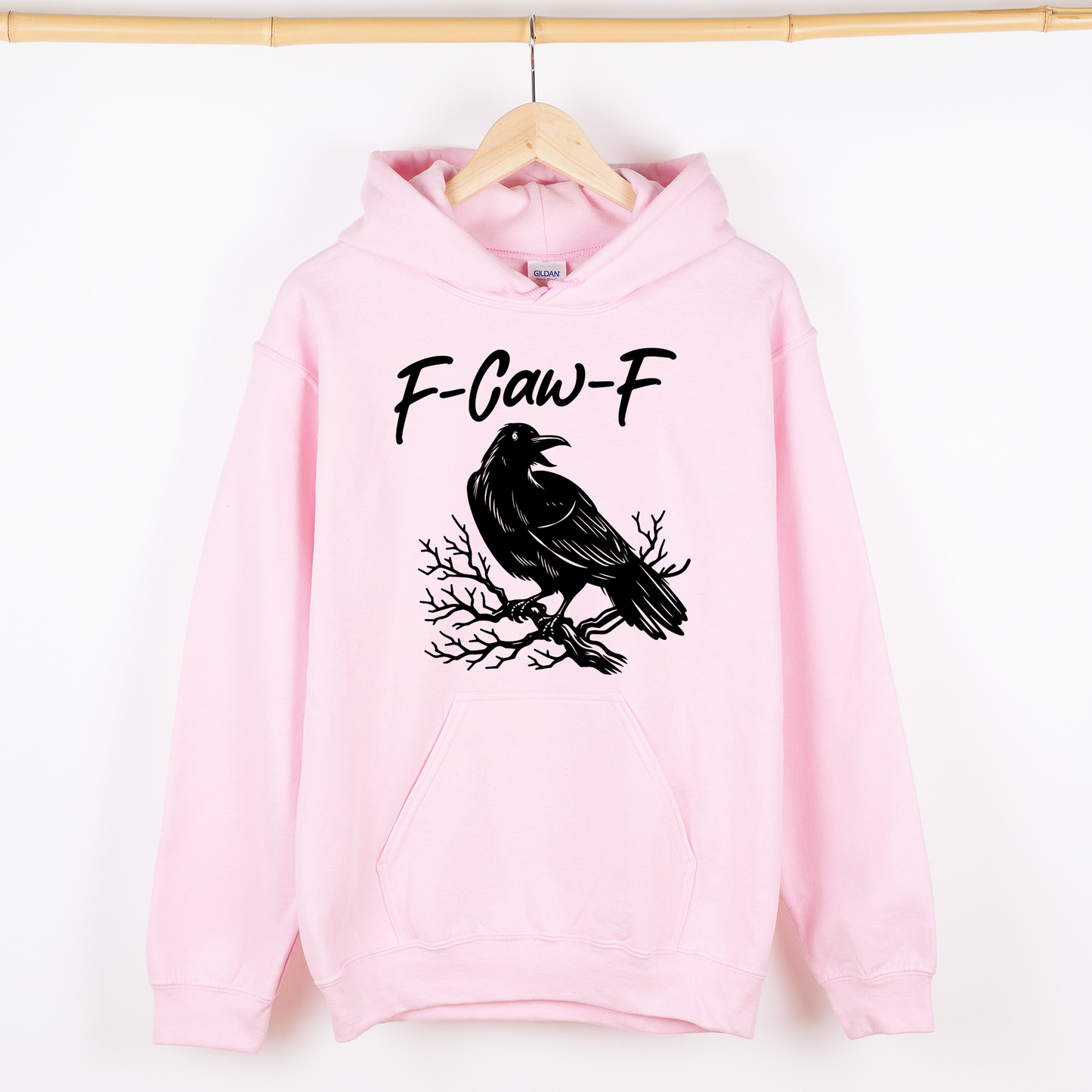 F Caw F, Raven, Crow, Funny, Trending, Vulgar, Crude, Halloween, Goth, Witch, Spooky, Graphic Hoodie, Hooded Sweatshirt