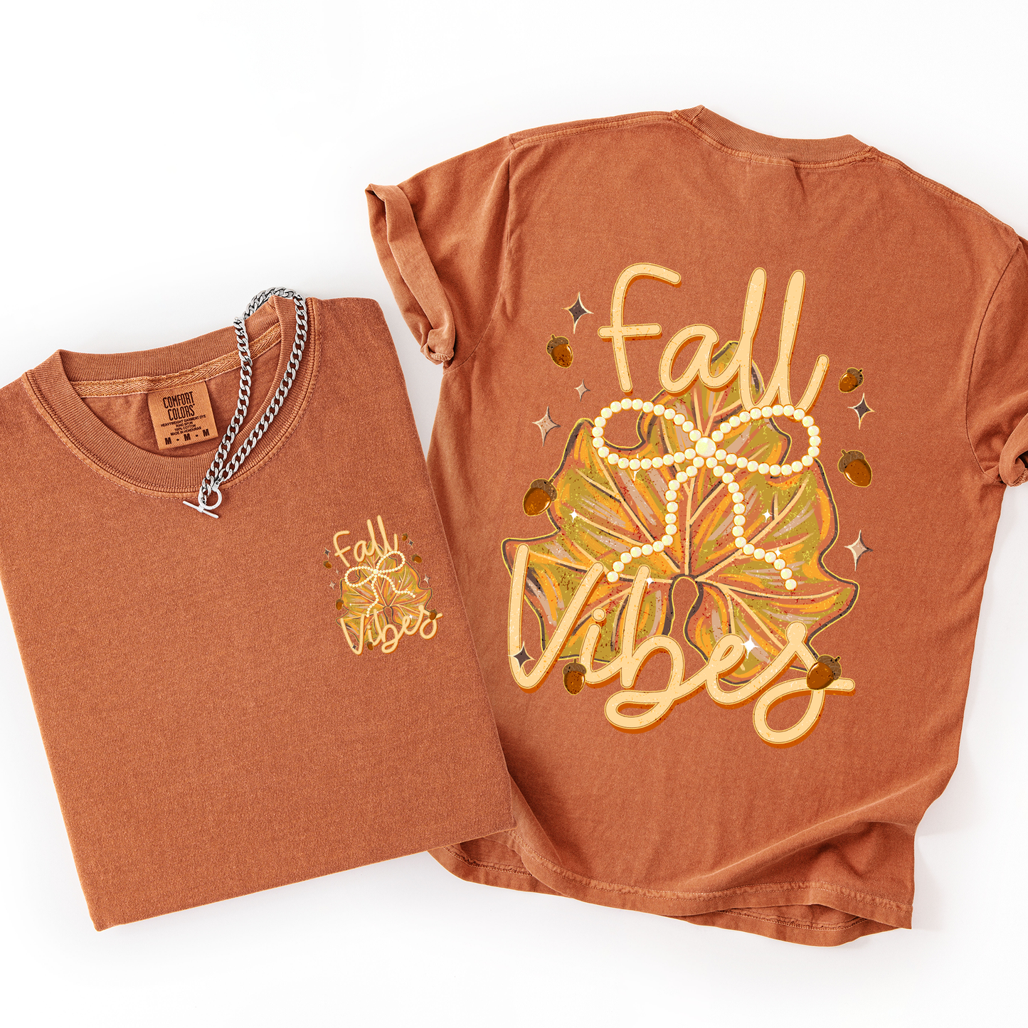 Orange Fall Vibes, Coquette, Front and Back, Leaves, Autumn, Comfort Colors T-Shirt