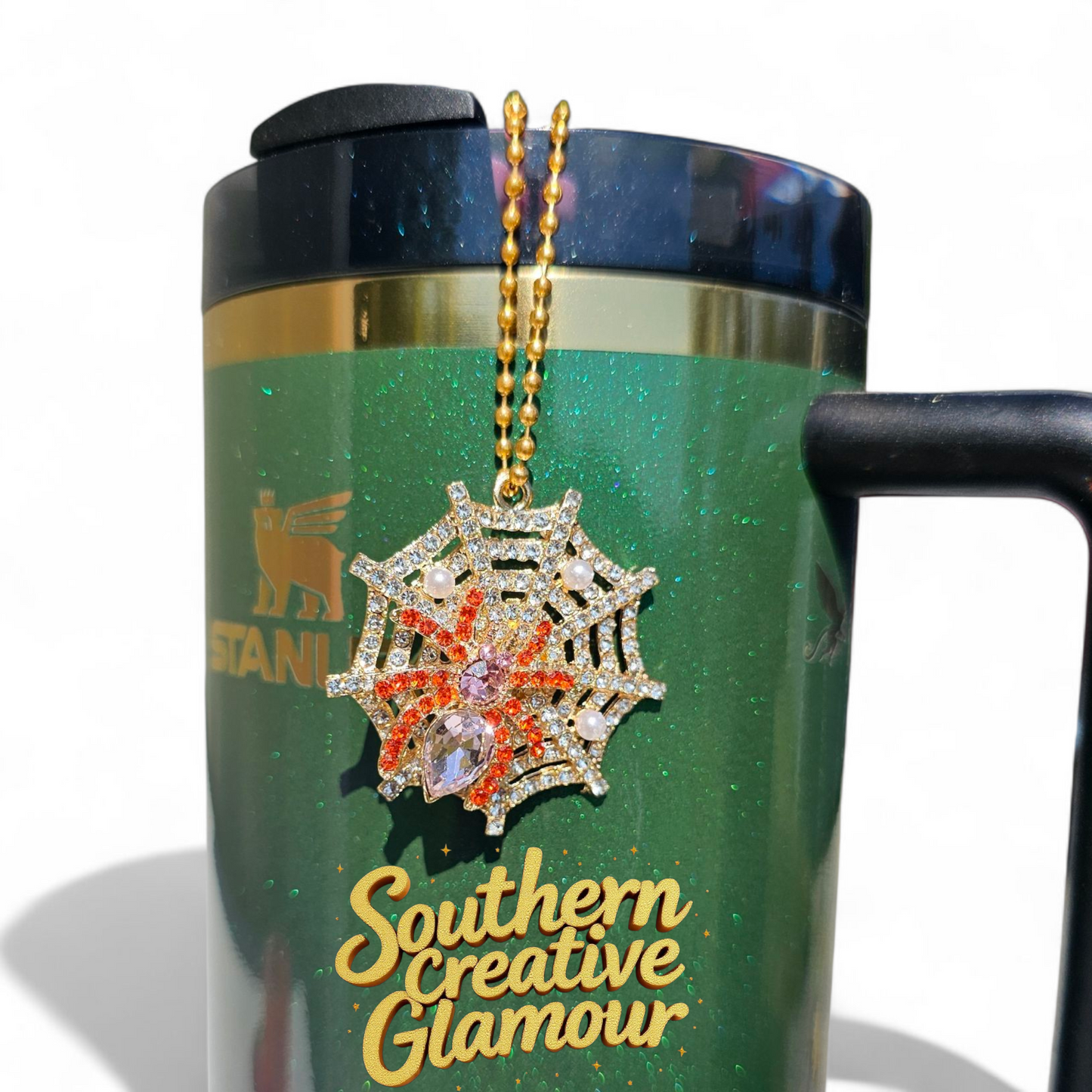 Halloween Jeweled Spiderweb Tumbler Charm | Cup Handle Charm by Southern Creative Glamour