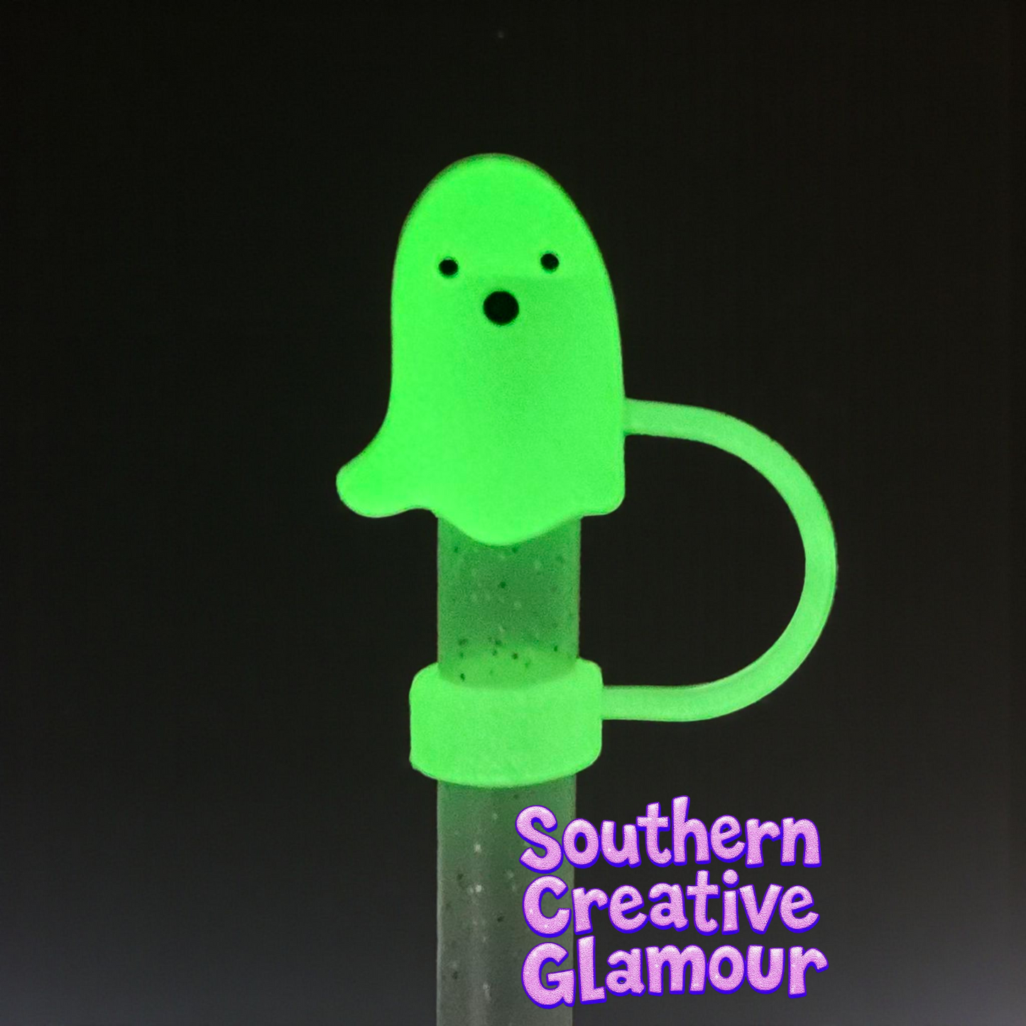 Green Glow In The Dark Ghost 10mm Straw Topper by Southern Creative Glamour
