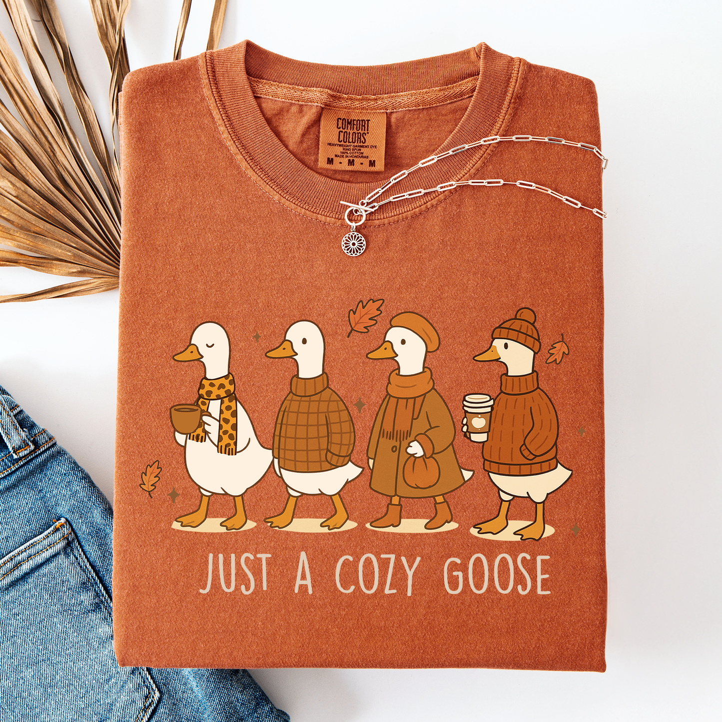 Orange Just A Cozy Goose, Cute, Autumn, Fall, Pumpkin Spice, Comfort Colors T-Shirt