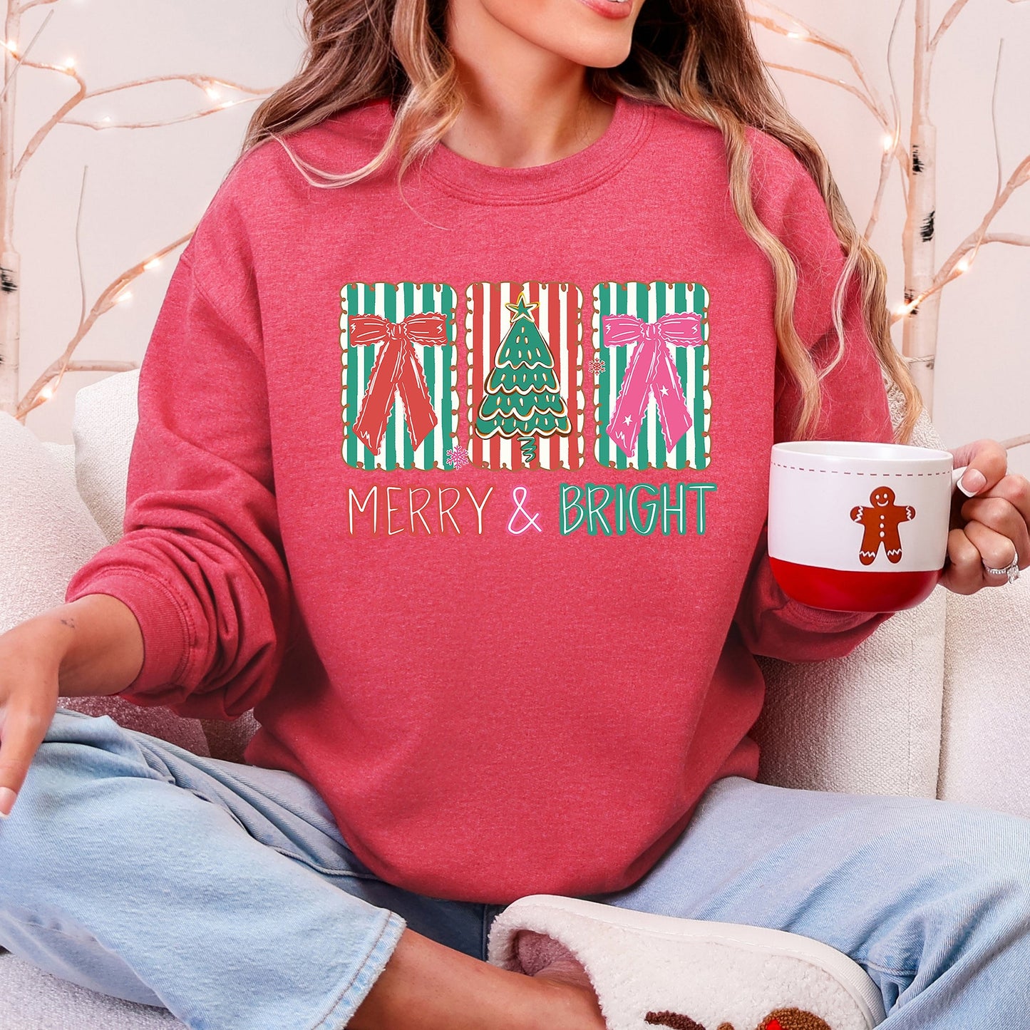 Merry and Bright, Pattern Blocks, Christmas Tree, Ribbon, Bows, Santa Sweatshirt