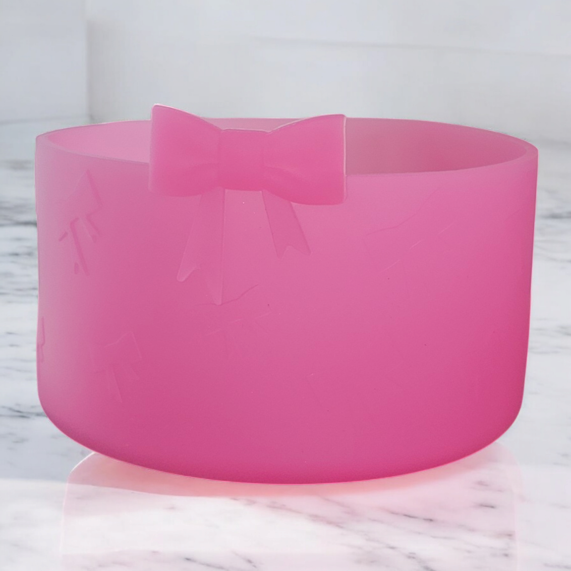 Jelly Pink Butterfly Ribbon Bows textured silicone tumbler boot. Fits 32oz-40oz and Stanley Tumblers.