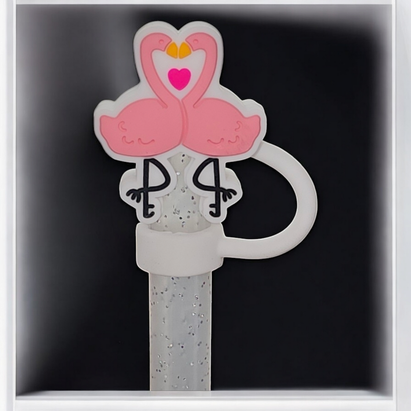 Kissing Flamingos in Light Pink. 3D Silicone Straw Topper - Straw Cover. Fits 10mm and Stanley Tumbler Straws.