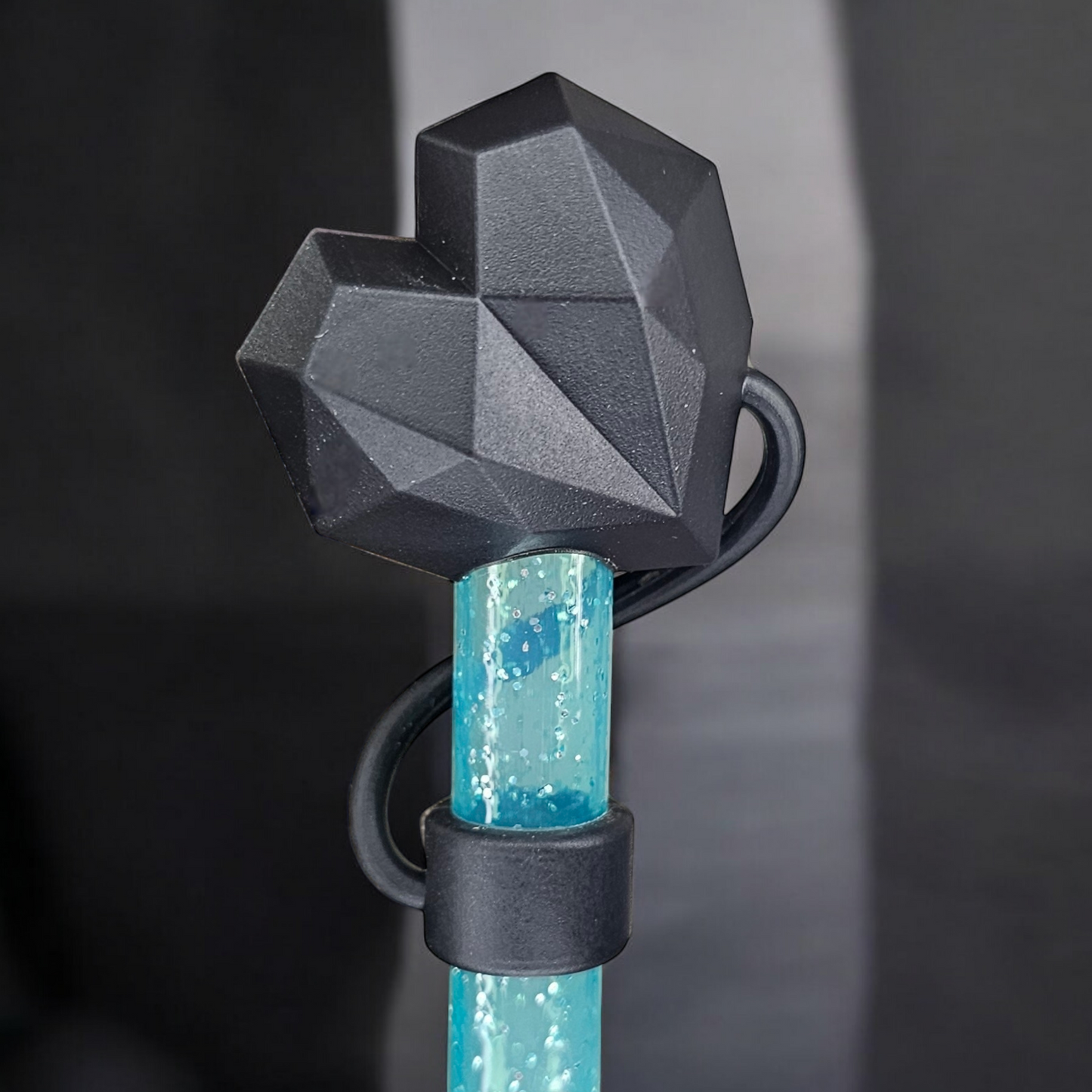 Black Diamond Heart 3D Silicone Straw Topper - Straw Cover. Fits 10mm and Stanley Straws.