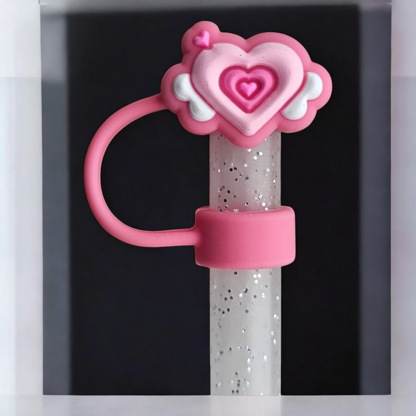 Pink Angel Hearts Valentine's Day Straw Topper - Straw Cover. Fits 10mm and Stanley Straws.