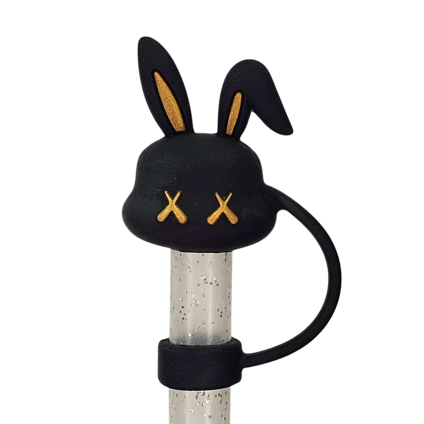 Black and Gold Easter bunny 3D Silicone Straw Topper - Straw Cover. Fits 10mm and Stanley tumbler straws.