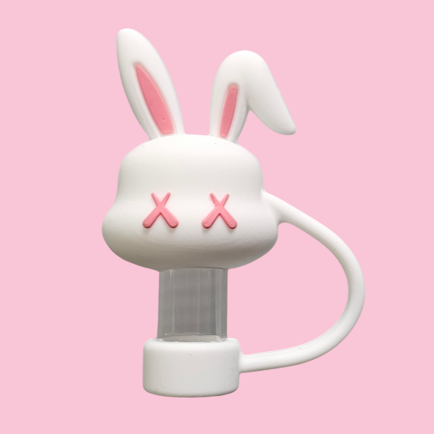 White and pink Easter bunny 3D Silicone Straw Topper - Straw Cover. Fits 10mm and Stanley tumbler straws.