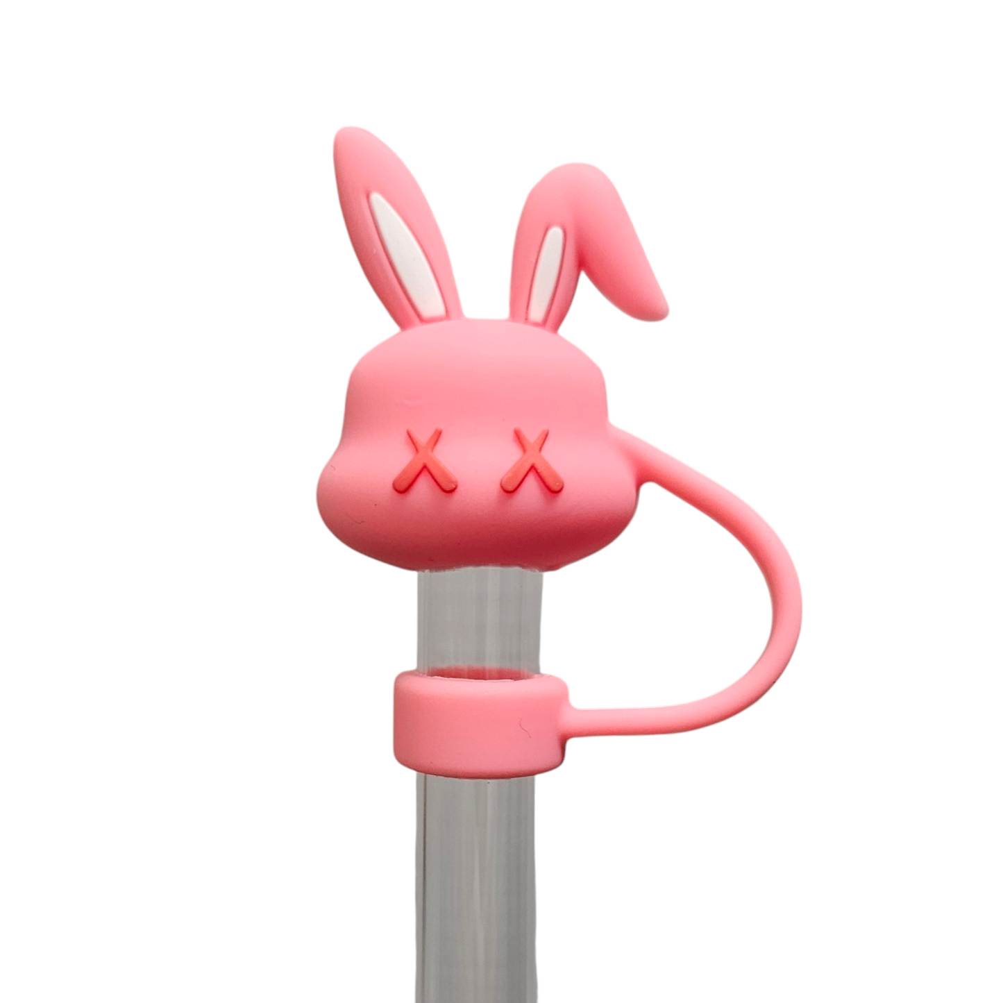 Pink Easter bunny 3D Silicone Straw Topper - Straw Cover. Fits 10mm and Stanley tumbler straws.