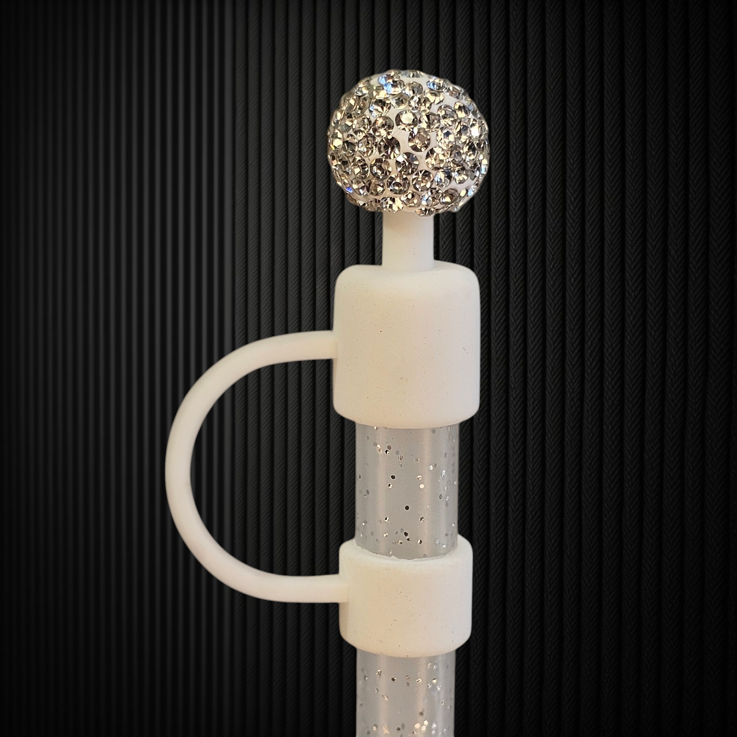 White, Silver, glitter Microphone Diva Silicone Straw Topper - Straw Cover. Fits 10mm and Stanley Straws.