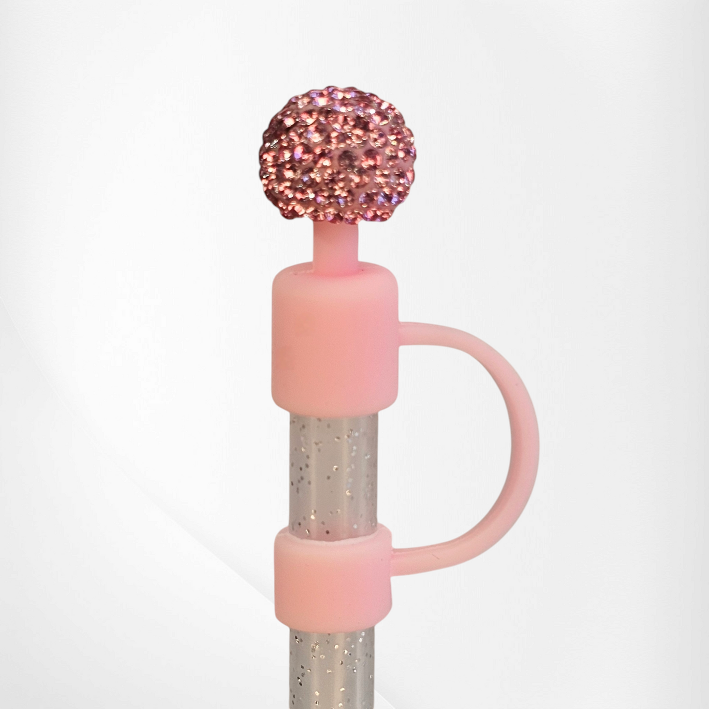 Pink glitter Microphone Diva Silicone Straw Topper - Straw Cover. Fits 10mm and Stanley Straws.