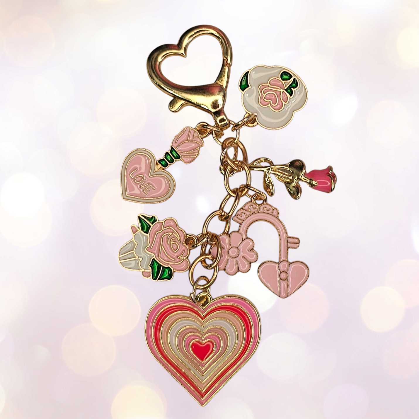 Red, Pink, and White Hearts and Roses Valentine's Day Tumbler Straw Charm - Straw Dangle.