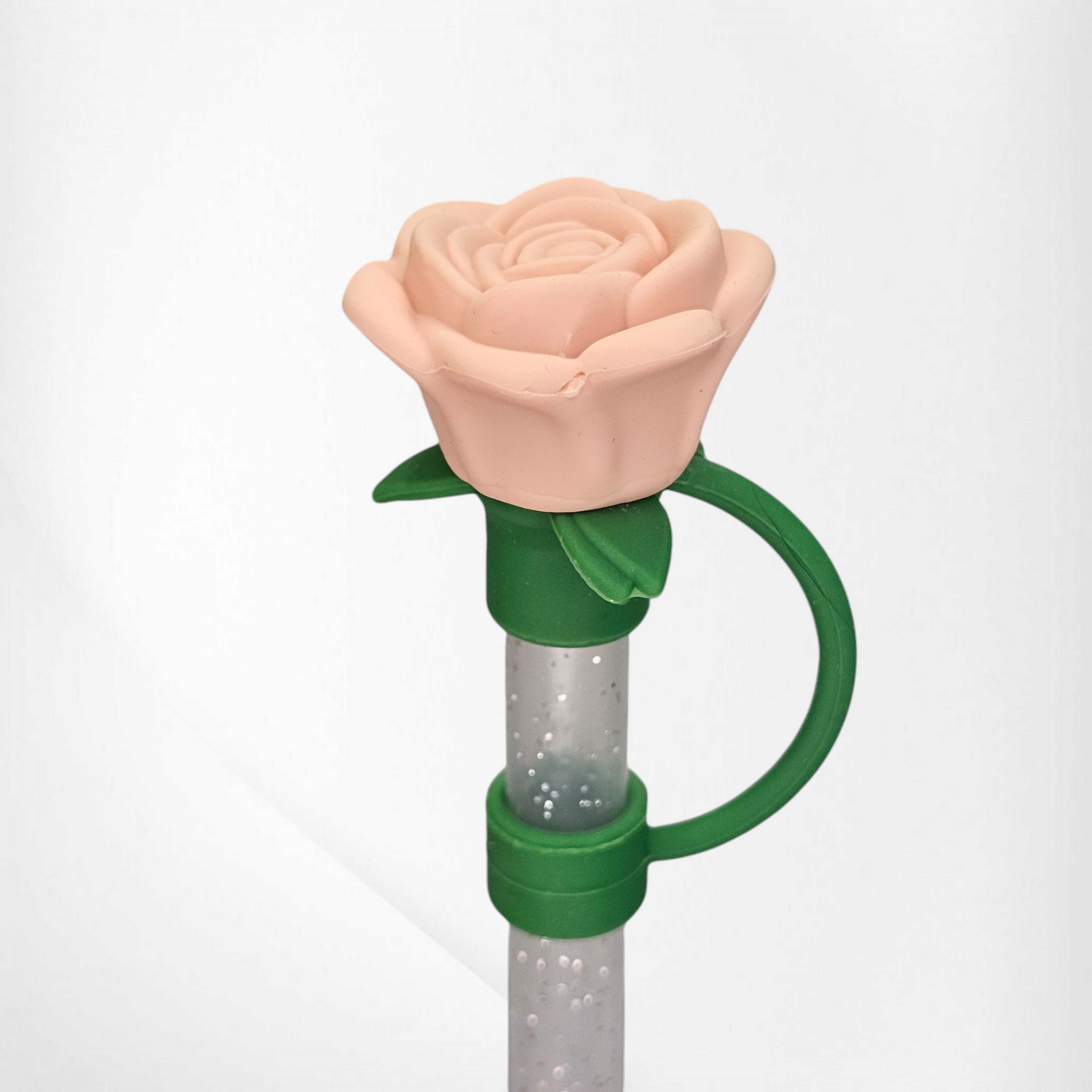 Peach Rose 3D Silicone Straw Topper - Straw Cover. Fits 10mm and Stanley Straws.