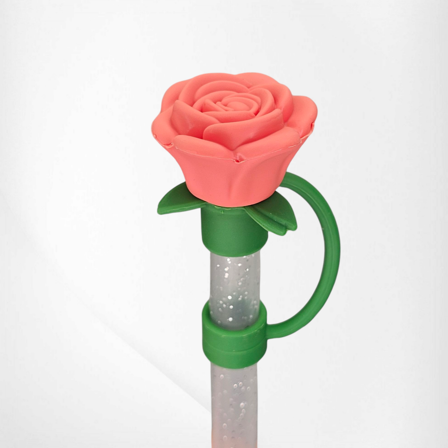 Coral Pink Rose Straw Topper - Straw Cover. Fits 10mm and Stanley Straws.