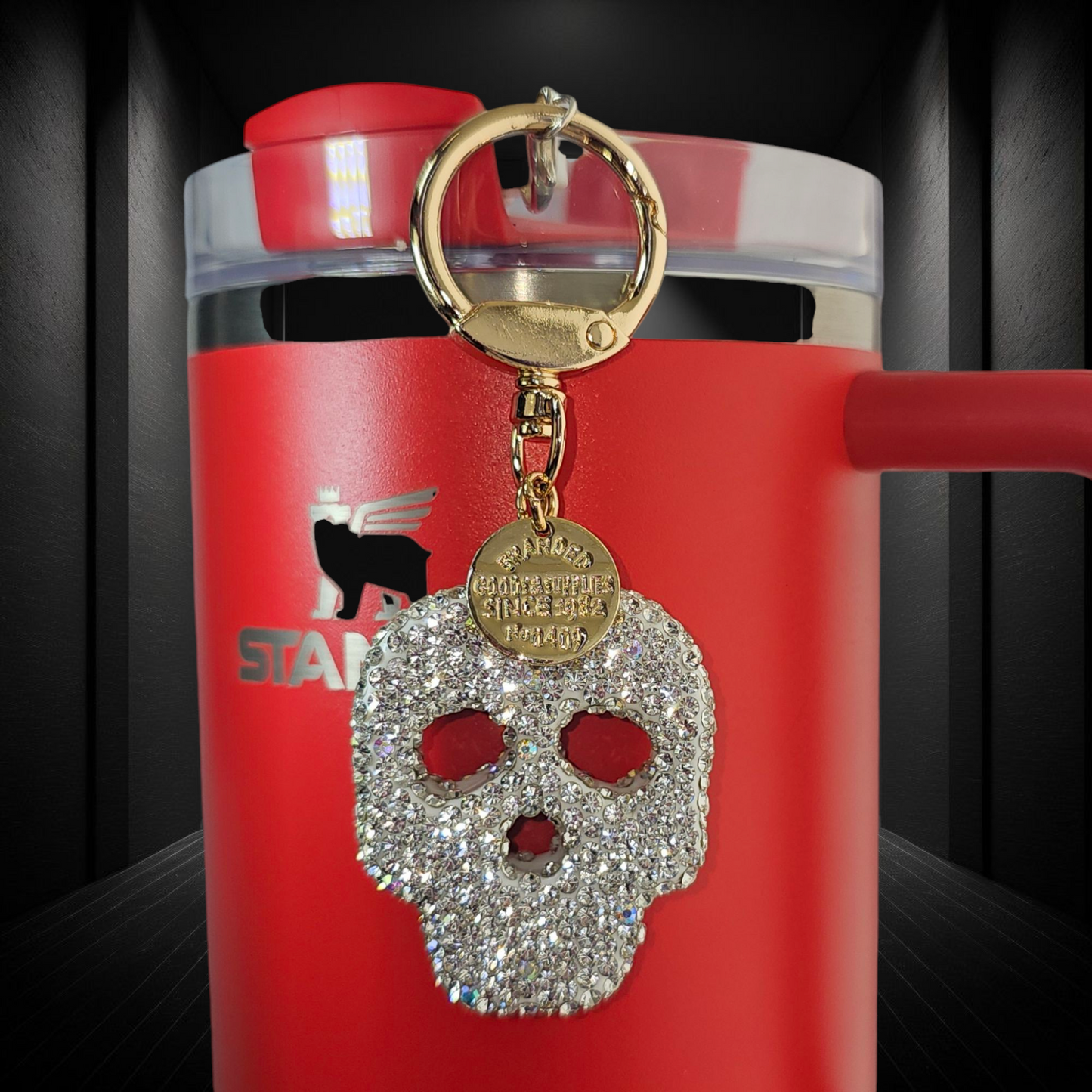 Bling Glitter Skull Tumbler Charm - Silver