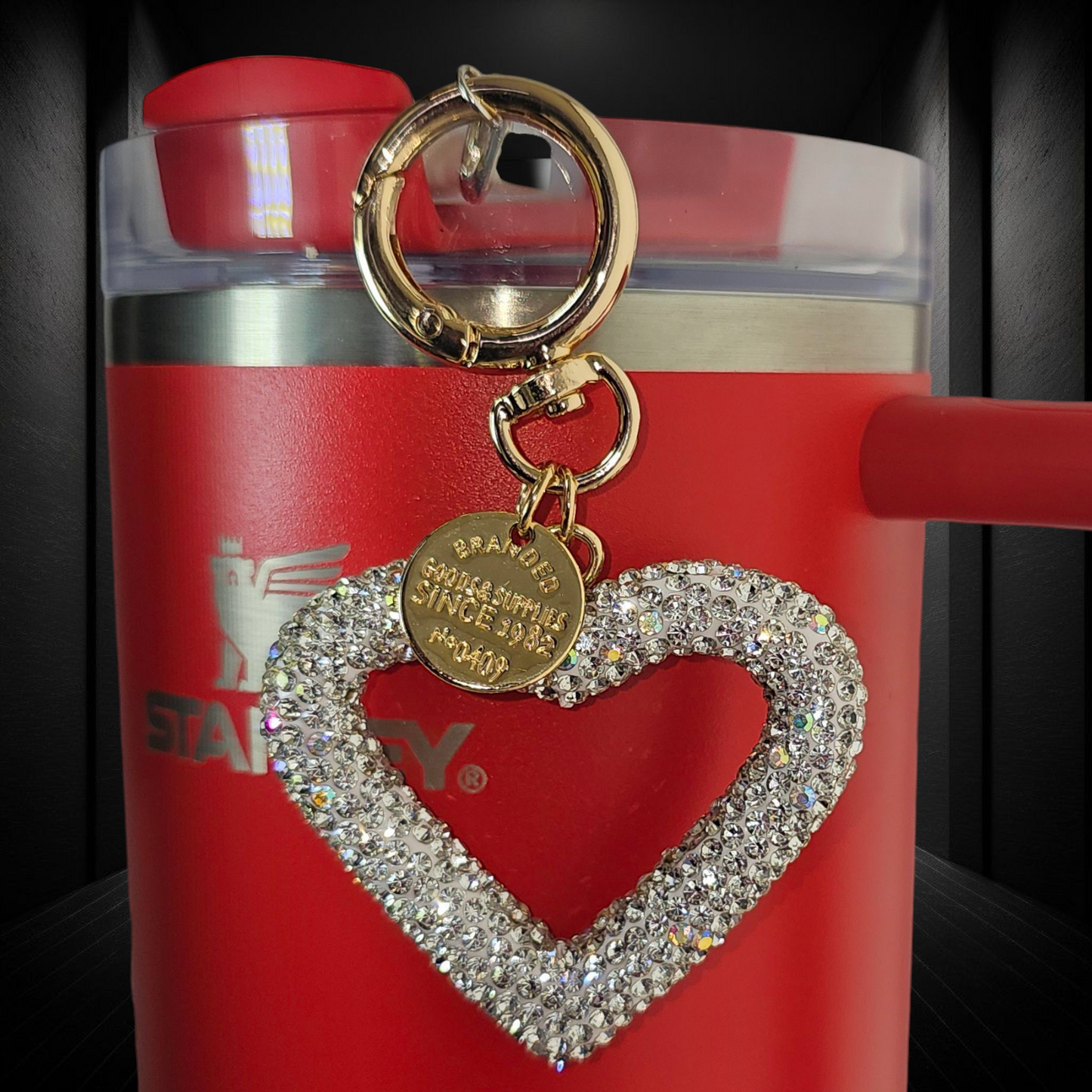 Silver Heart rhinestone glitter heart charm pendant. Use as a tumbler straw charm, purse charm, backpack charm, keychain charm, bag charm.