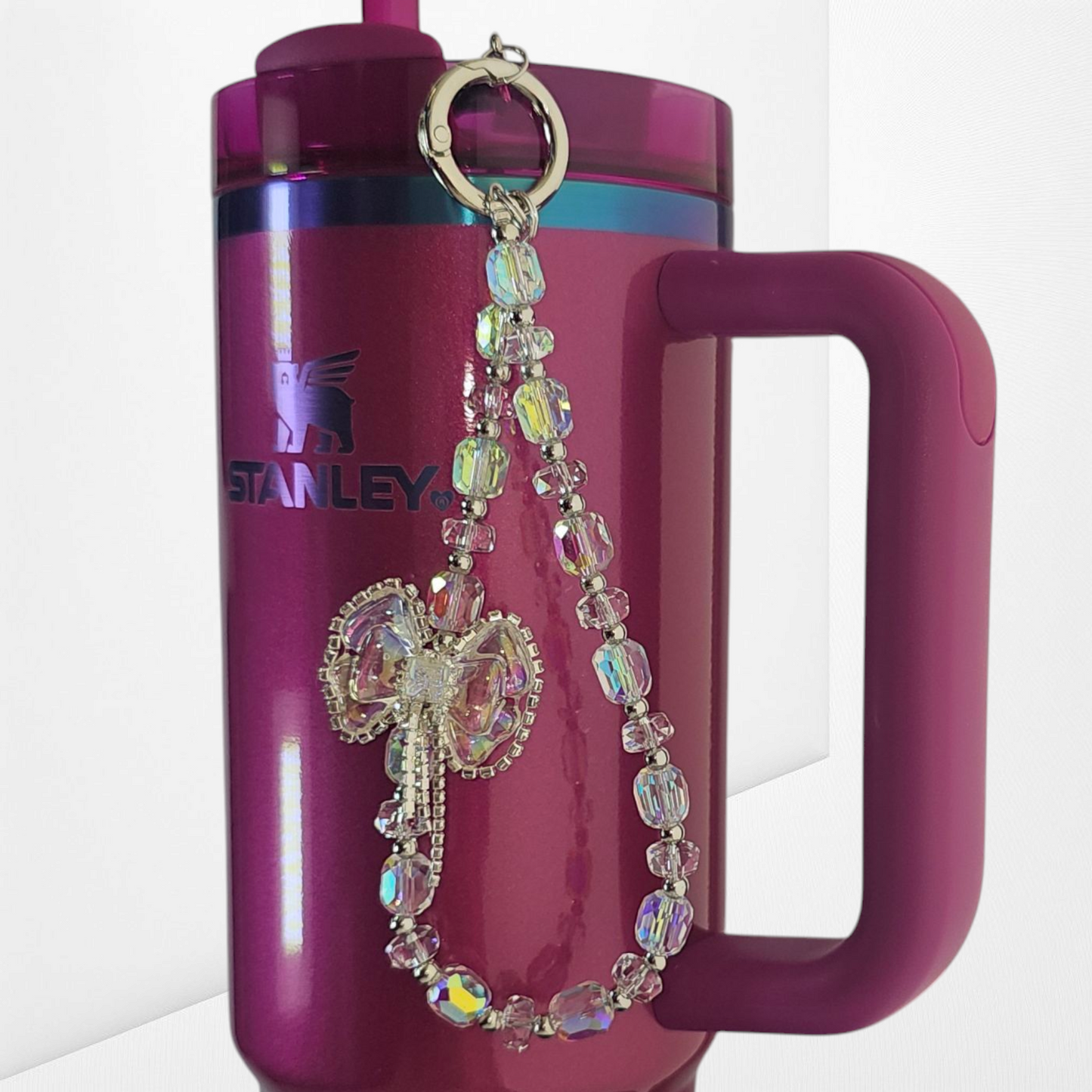 Deluxe clear crystal bow beaded Tumbler Charm - Charm necklace