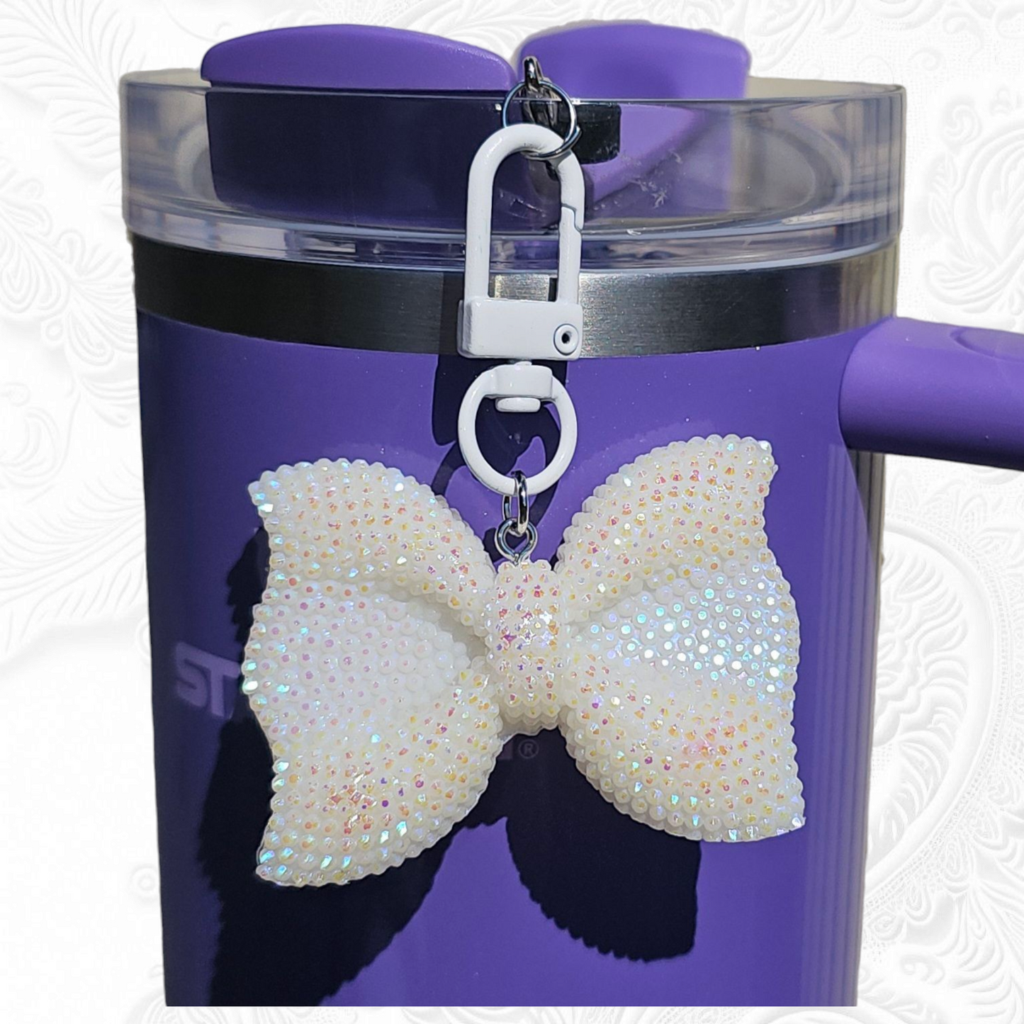 Glitter white Bow Tie Tumbler Charm