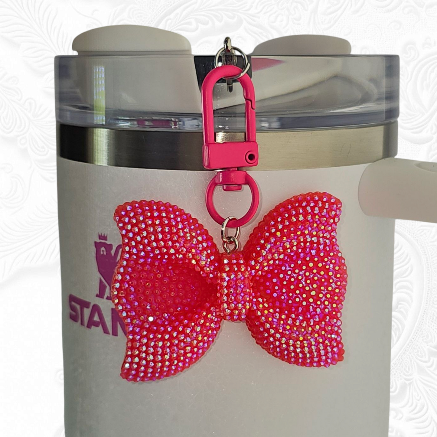 Glitter rose red Bow Tie Tumbler Charm