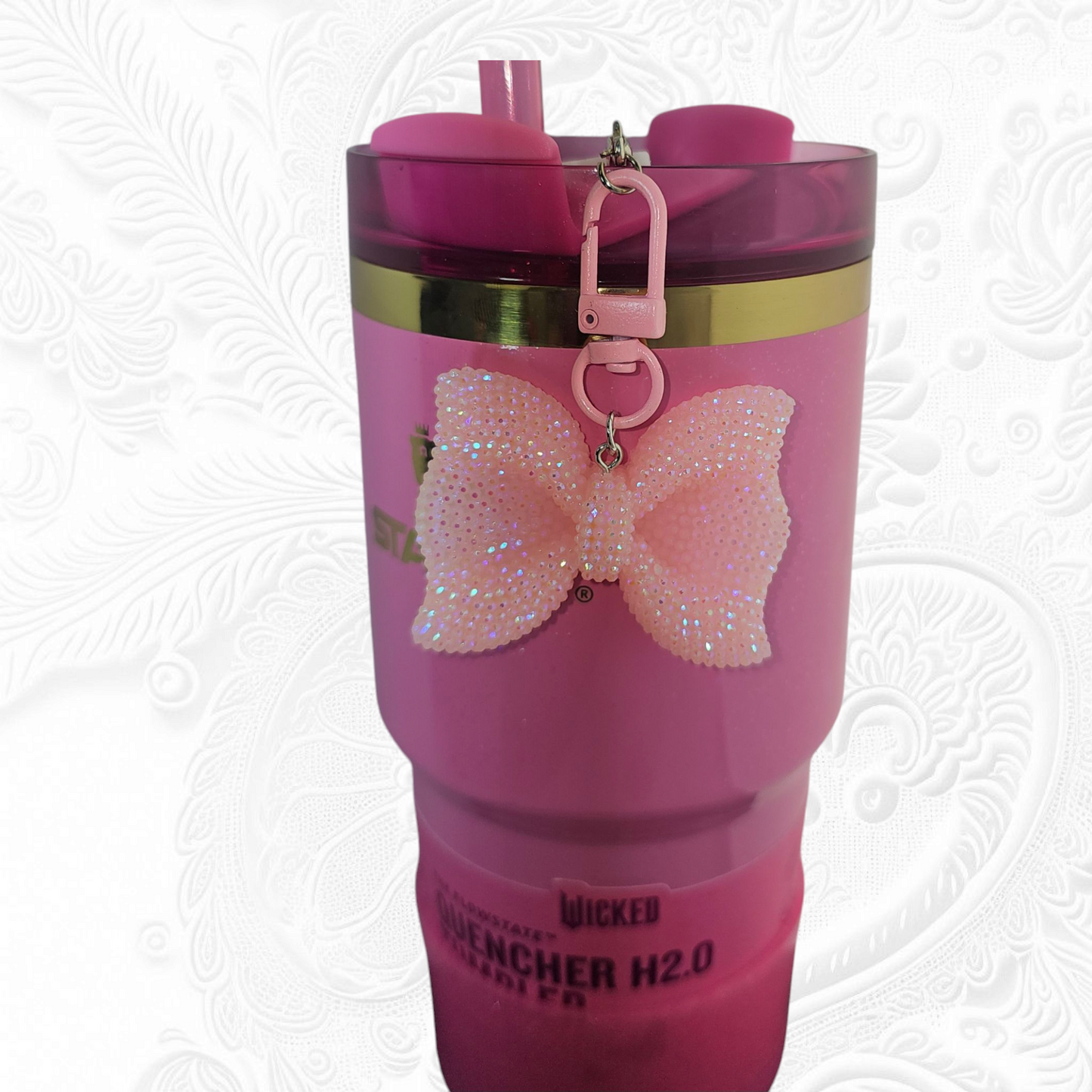 Glitter pink Bow Tie Tumbler Charm