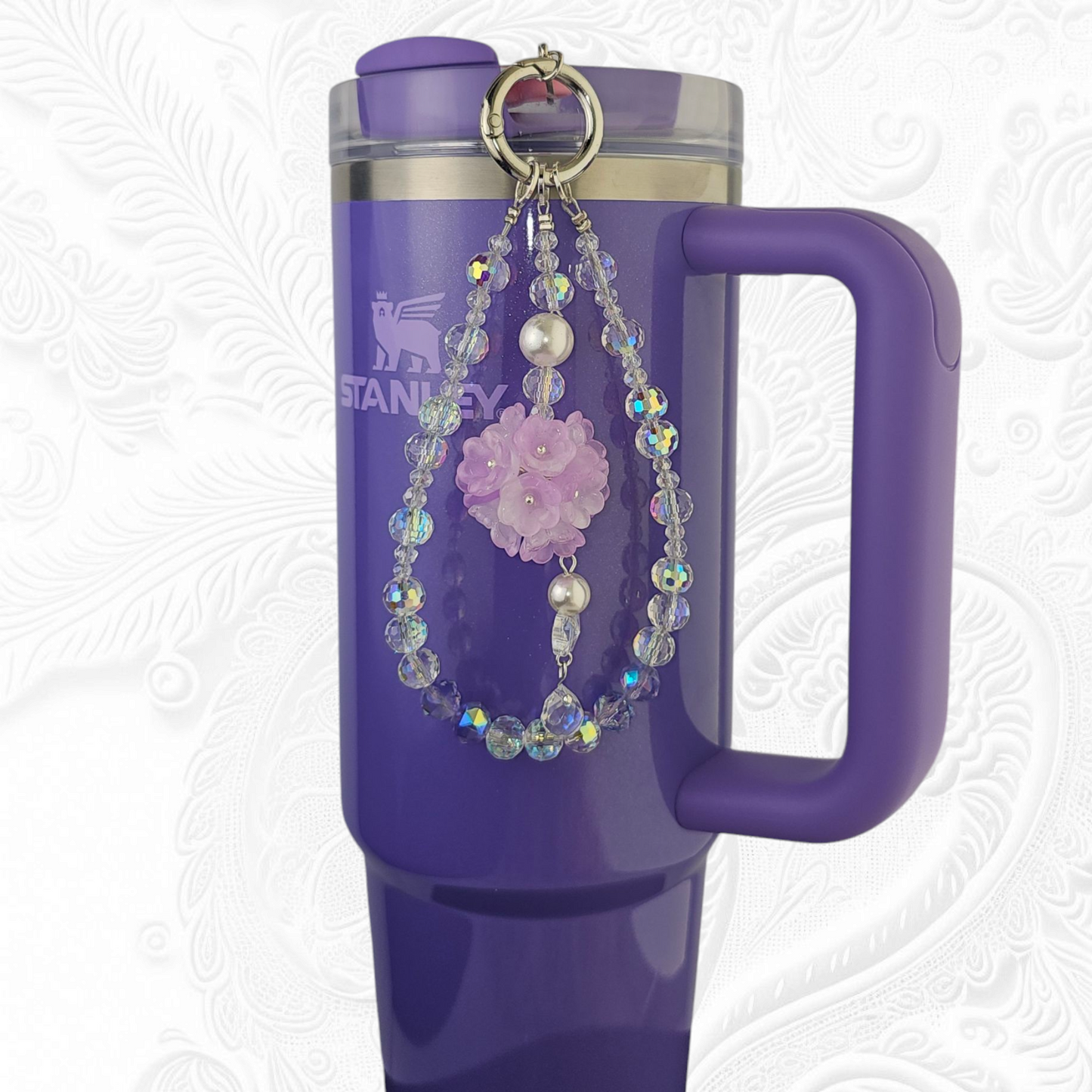 Deluxe Flower Beaded Tumbler Charm - Purple