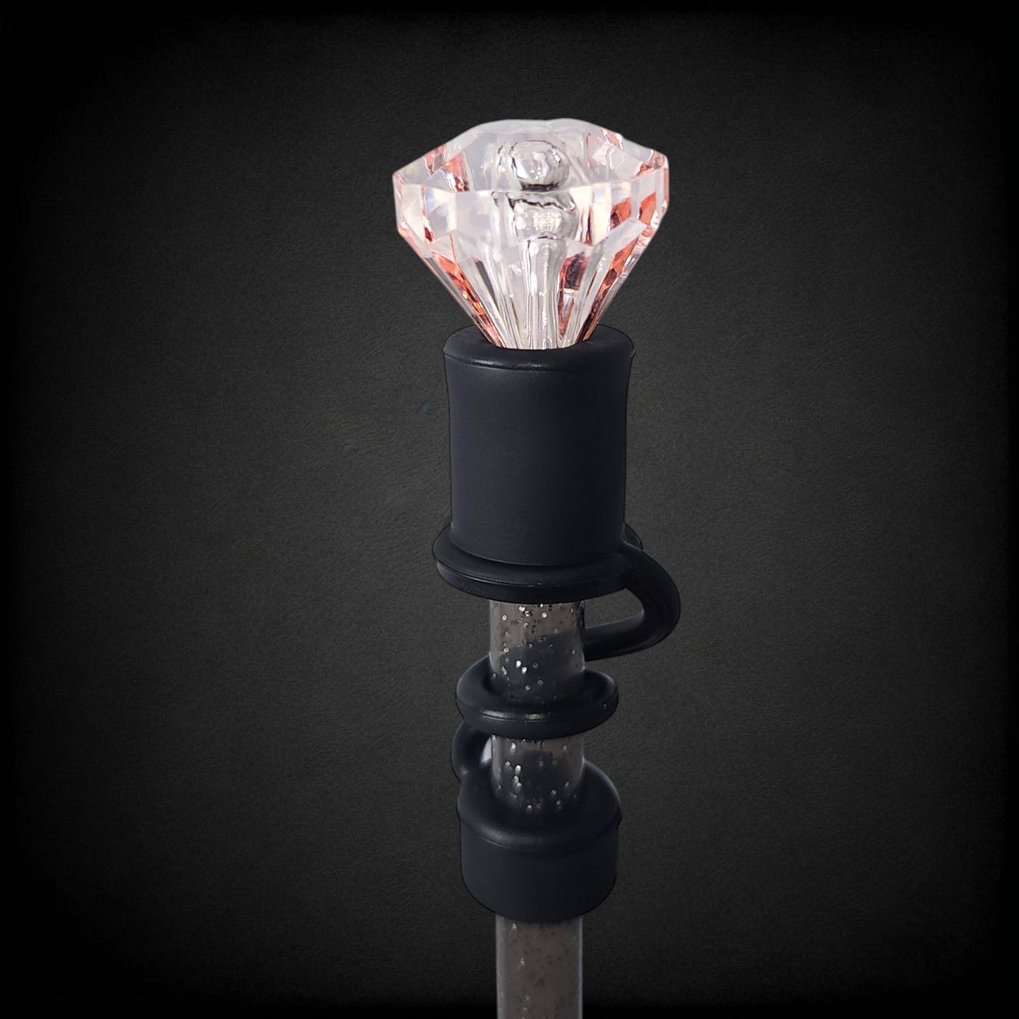Very light pink diamond with black Silicone Straw Topper base. Fits 10mm Straws and Stanley Straws.