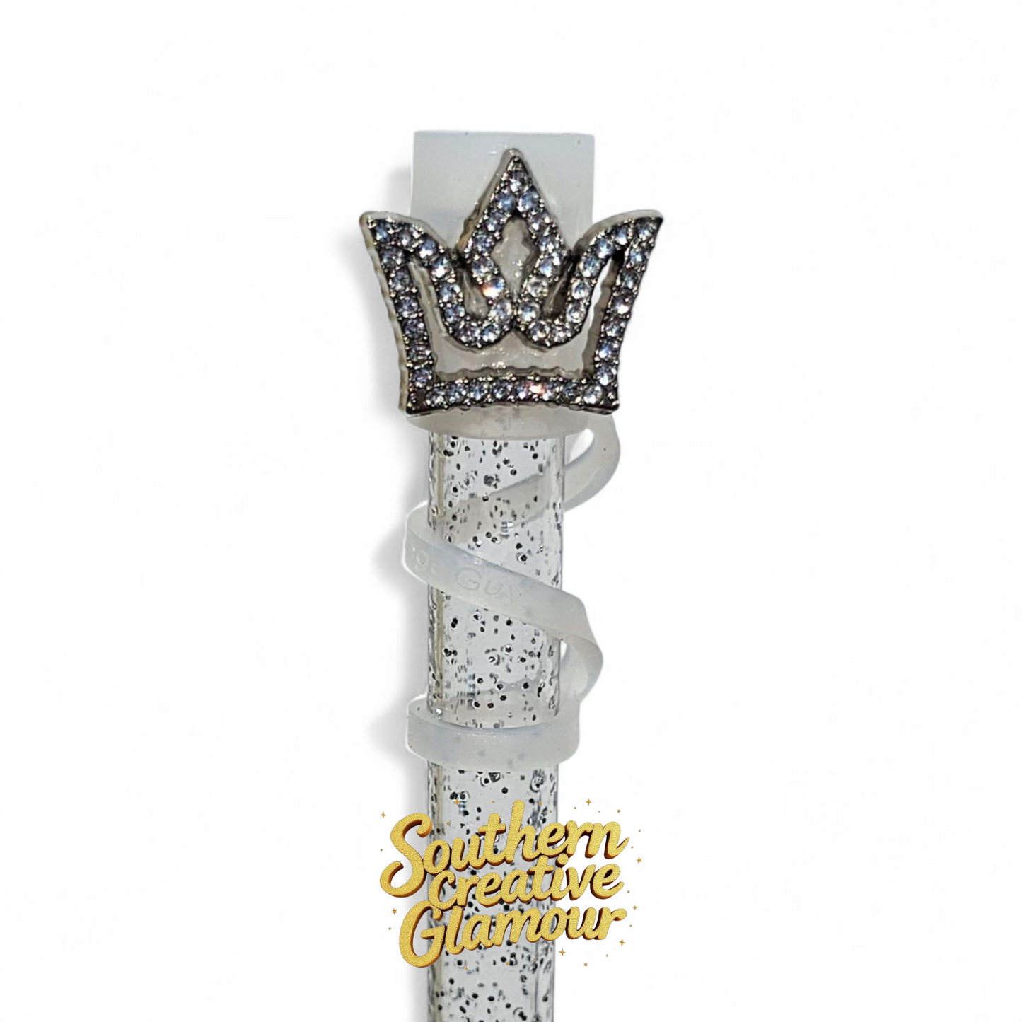 Silver Diamond Crown Straw Topper | 10mm Straw Cover by Southern Creative Glamour