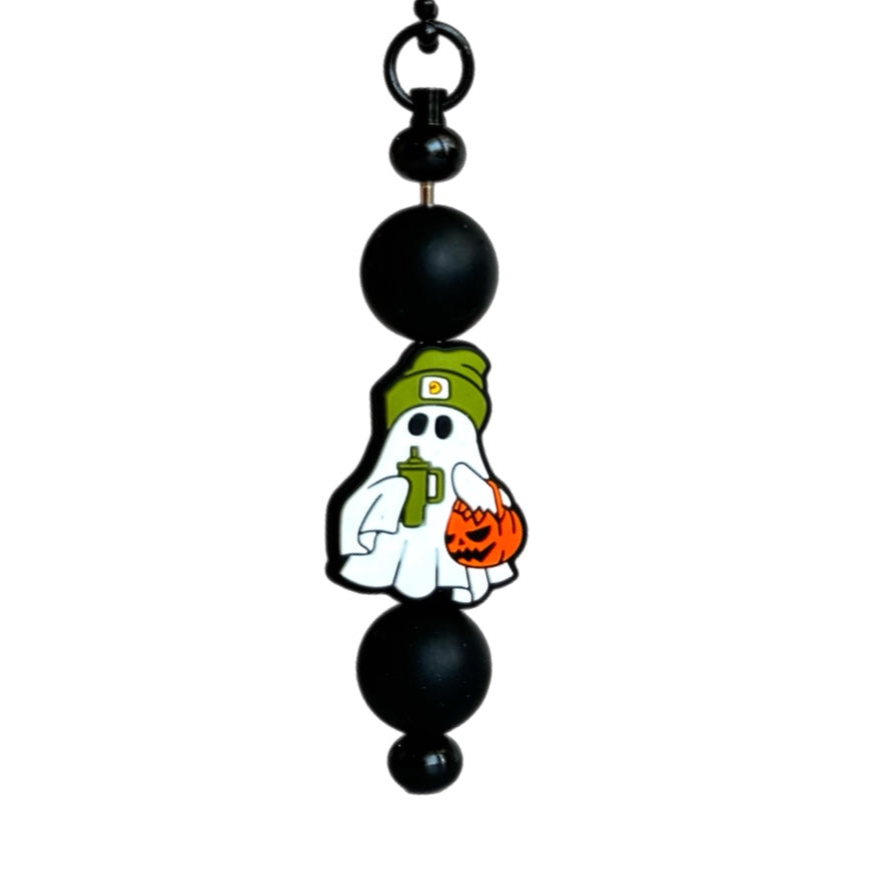 Halloween trendy ghost with green beanie & tumbler - tumbler handle charms